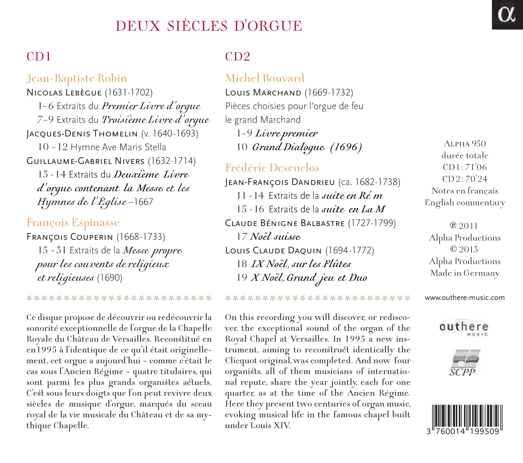Deux Siecles d'Orgue / Lebegue, Bouvard, Desenclos, Espinasse, Robin - Image 2