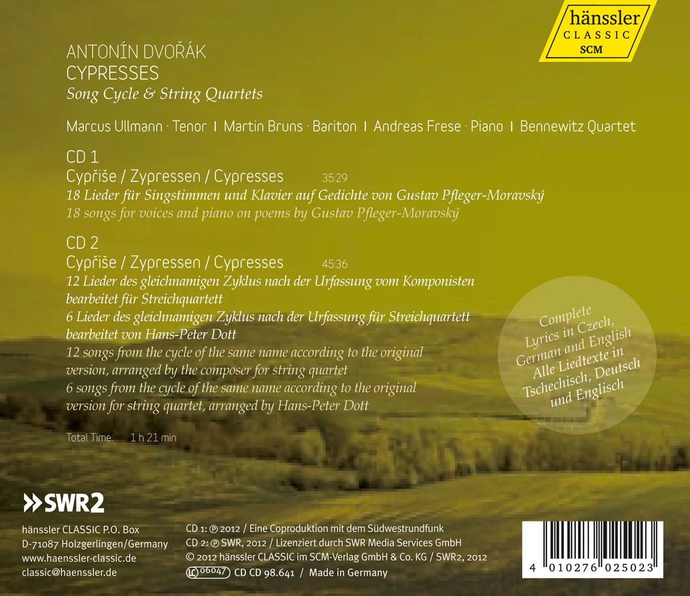 Dvorak: Cypresses - Song Cycle & String Quartet / Ullmann, Bruns - Image 2
