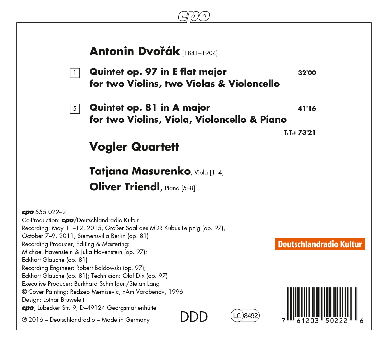 Dvorak: String Quintet & Piano Quintet / Masurenko, Triendl, Vogler Quartett - Image 2