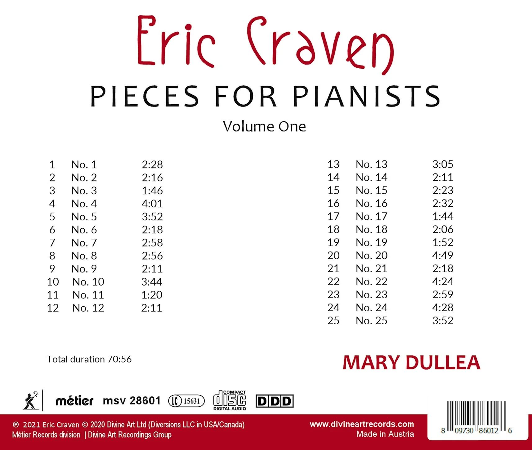 Eric Craven: Pieces For Pianists, Vol. 1 / Mary Dullea - Image 2