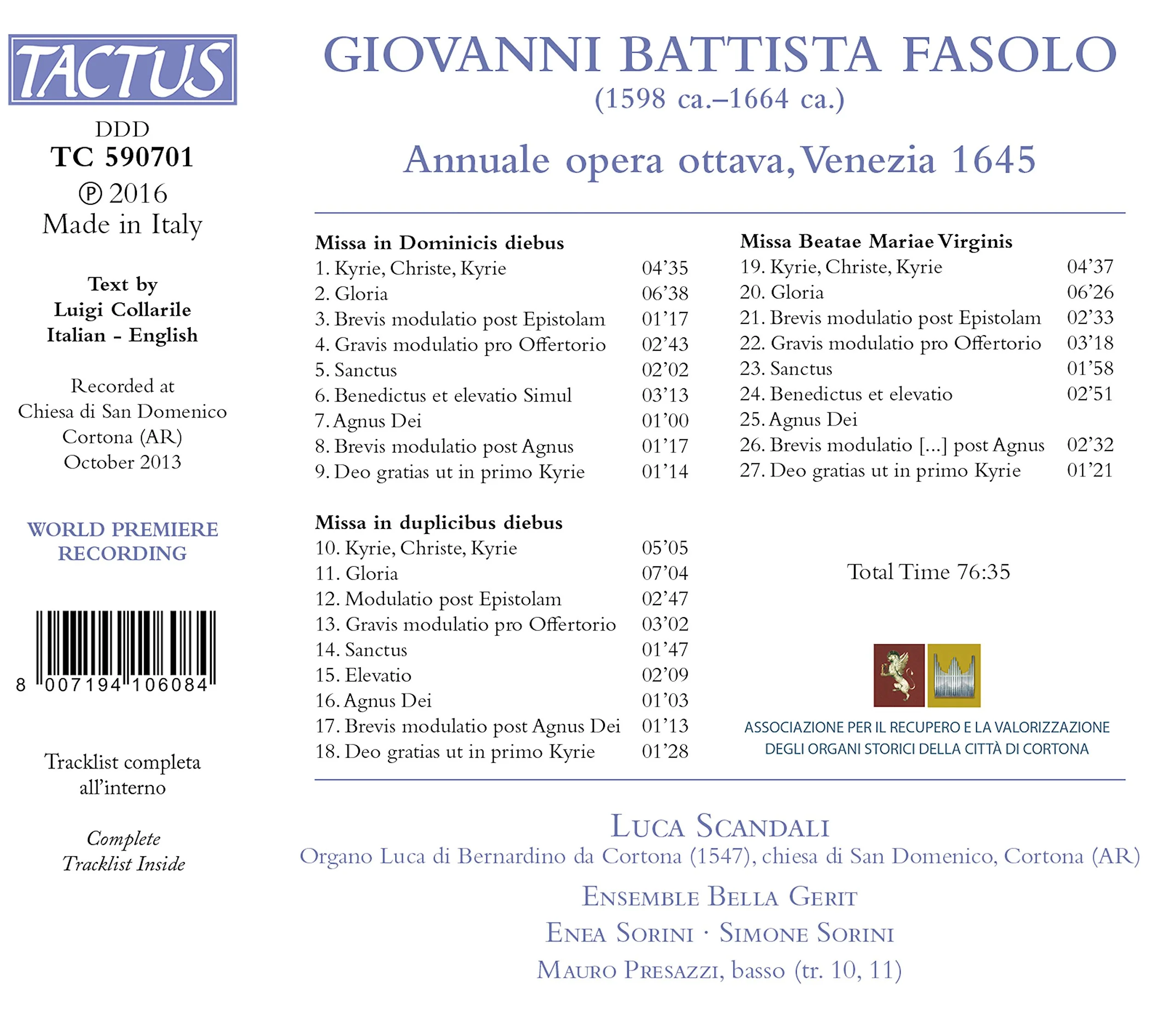 Fasolo: Annuale opera ottava, Venezia 1645 - Image 2