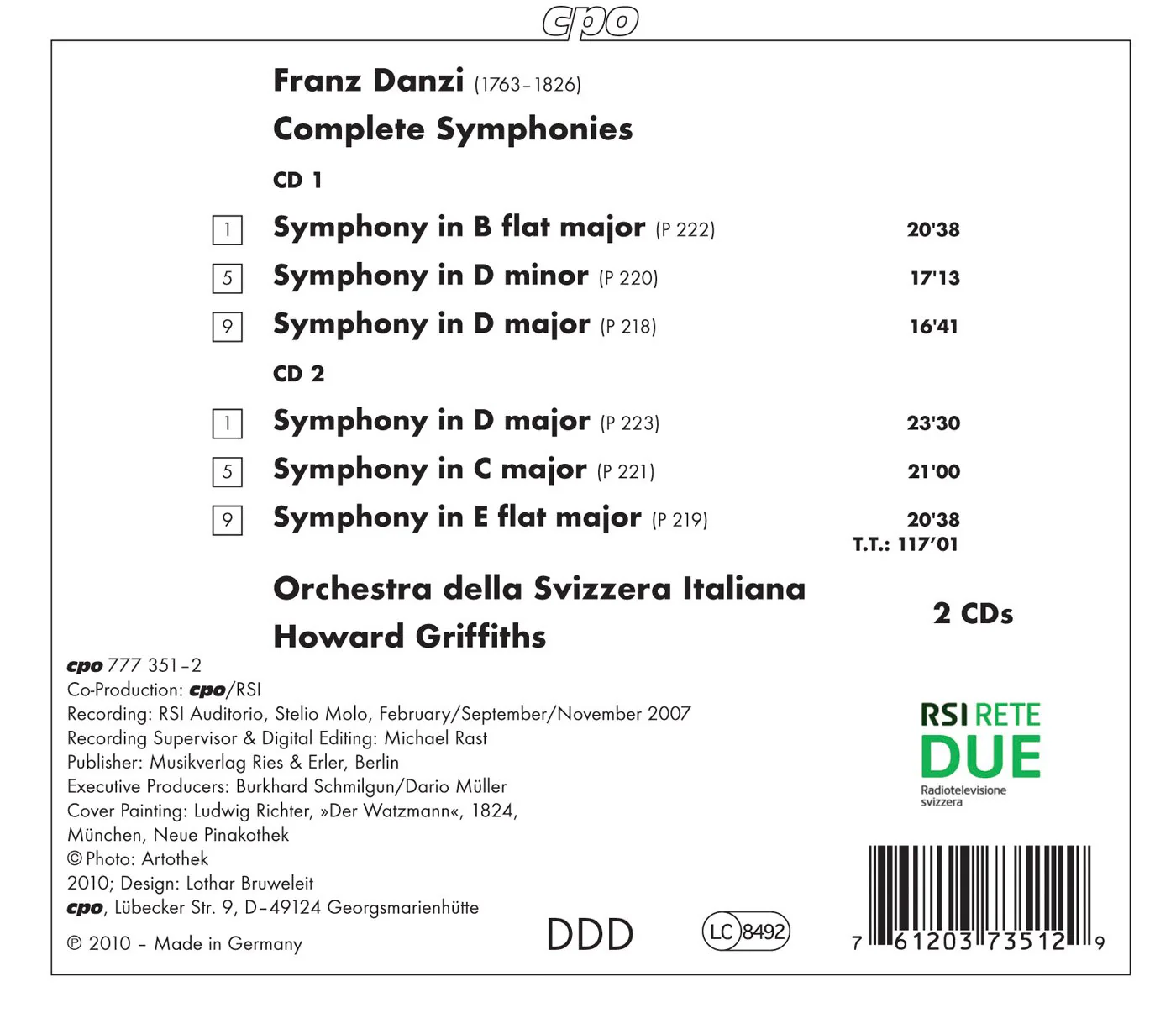 Franz Danzi: Complete Symphonies / Griffiths, Svizzera Italiana Orchestra - Image 2
