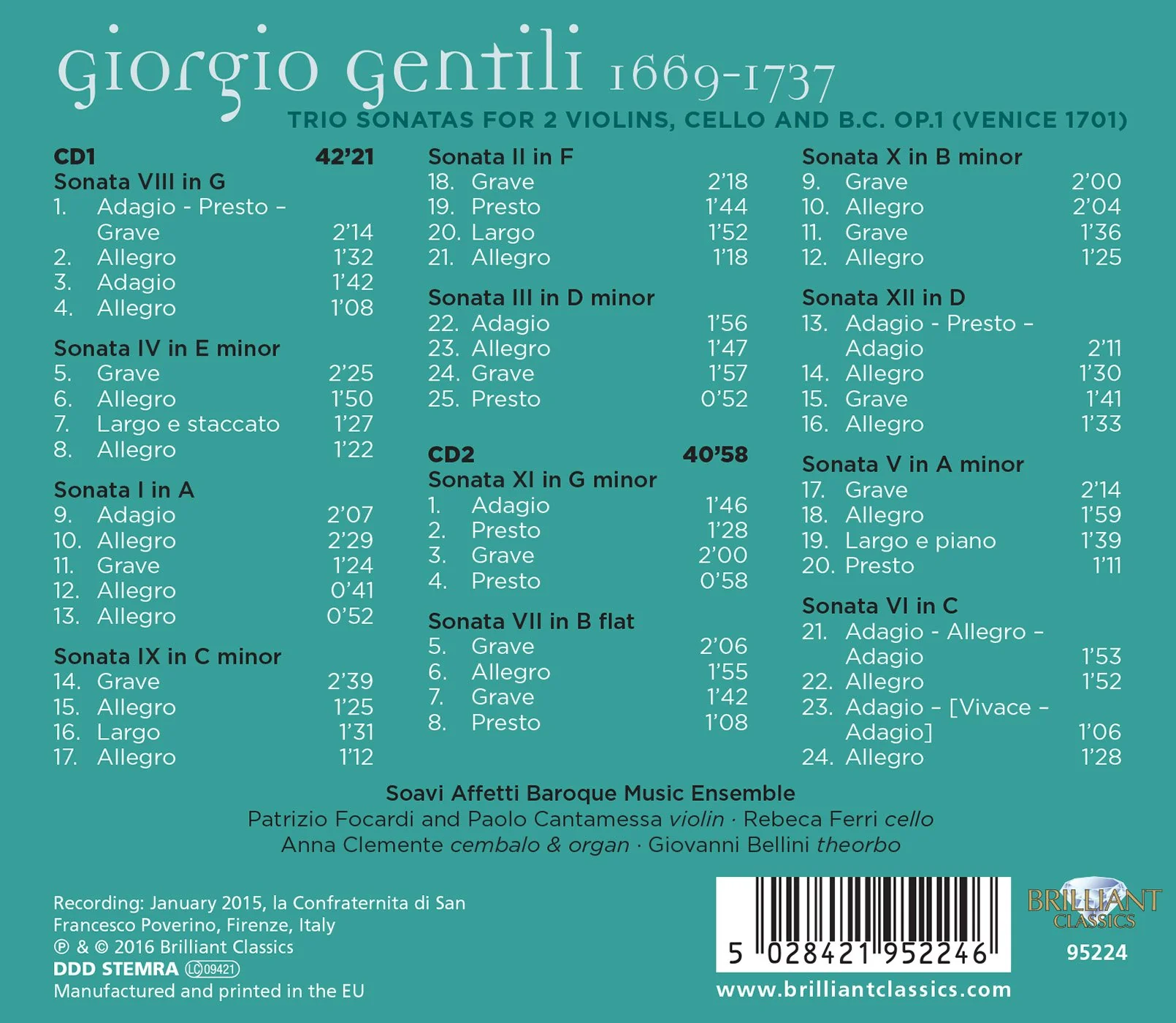 Gentili: Trio Sonatas, Op. 1 / Soavi Affetti - Image 2