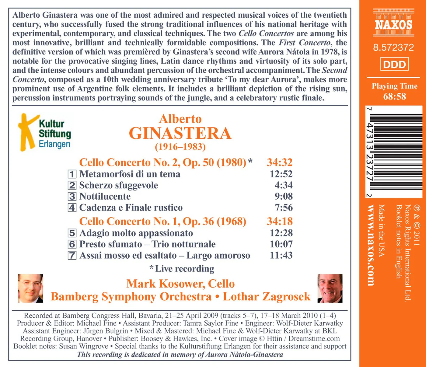 Ginastera: Cello Concertos / Kosower, Zagrosek, Bamberg Symphony - Image 2