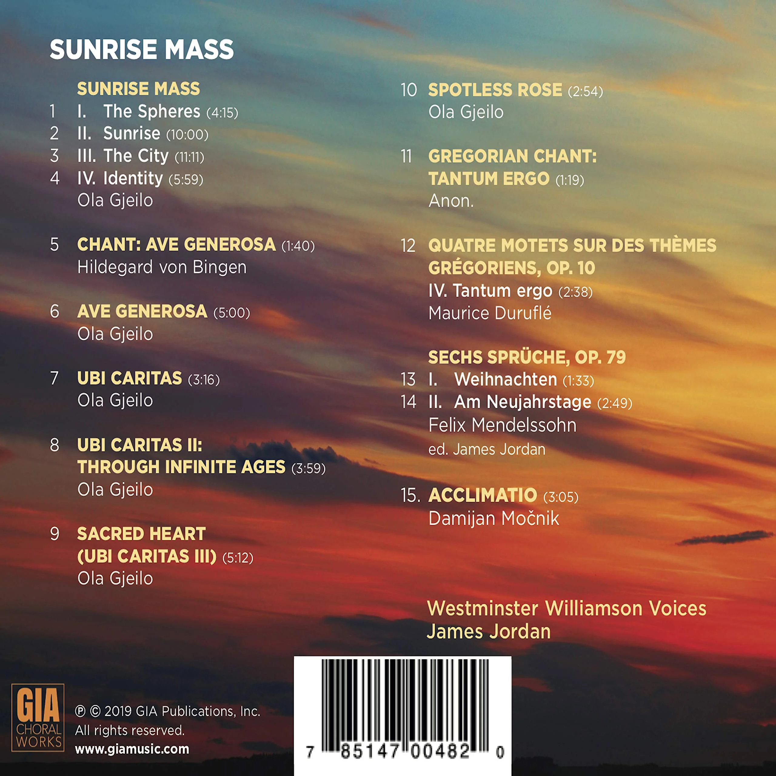 Gjeilo: Sunrise Mass / Jordan, Westminster Williamson Voices - Image 2