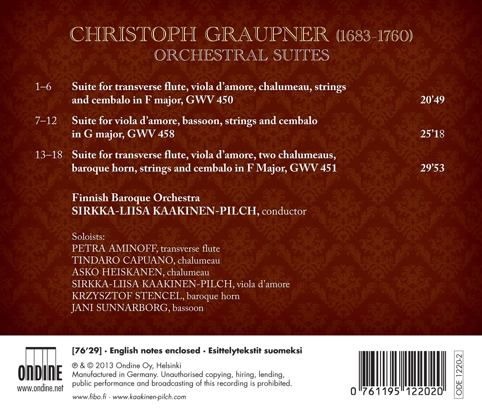 Graupner: Orchestral Suites / Kaakinen-pilch, Finnish Baroque Orchestra - Image 2