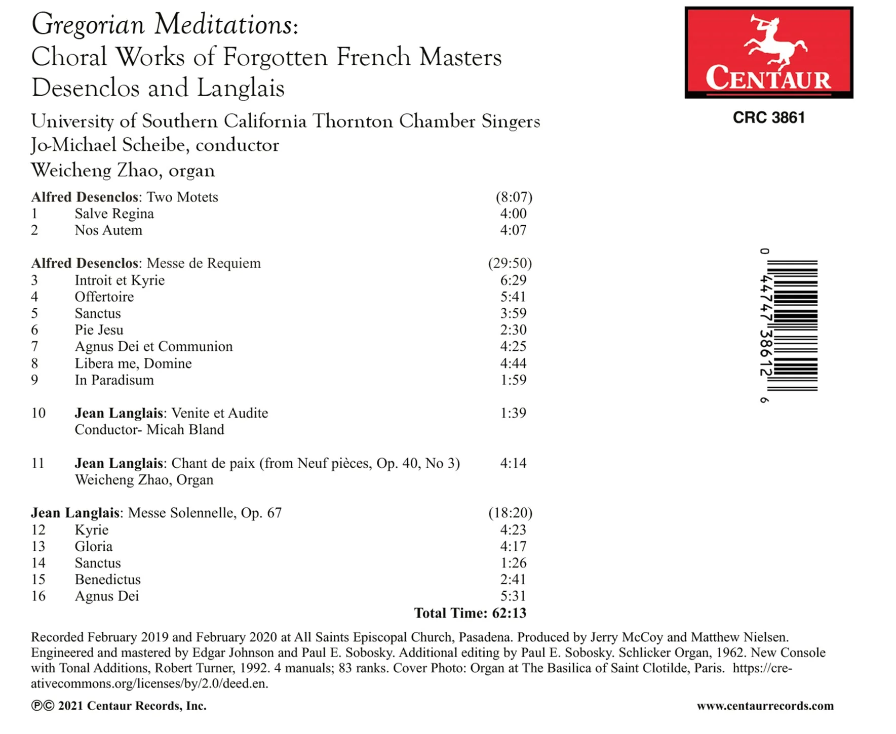 Gregorian Meditations / Scheibe, University of Southern California Thornton School of Music Chamber Singers - Image 2