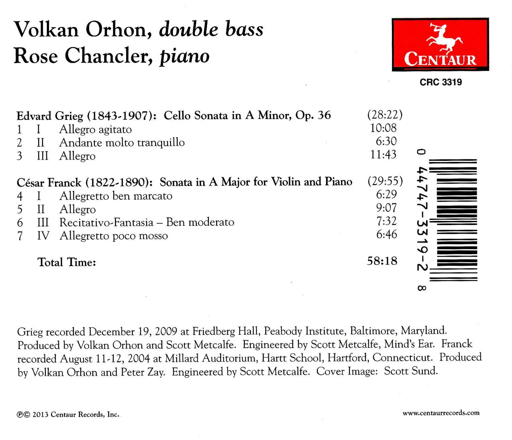 Grieg: Cello Sonata, Op. 36 - Franck: Violin Sonata in A Maj - Image 2