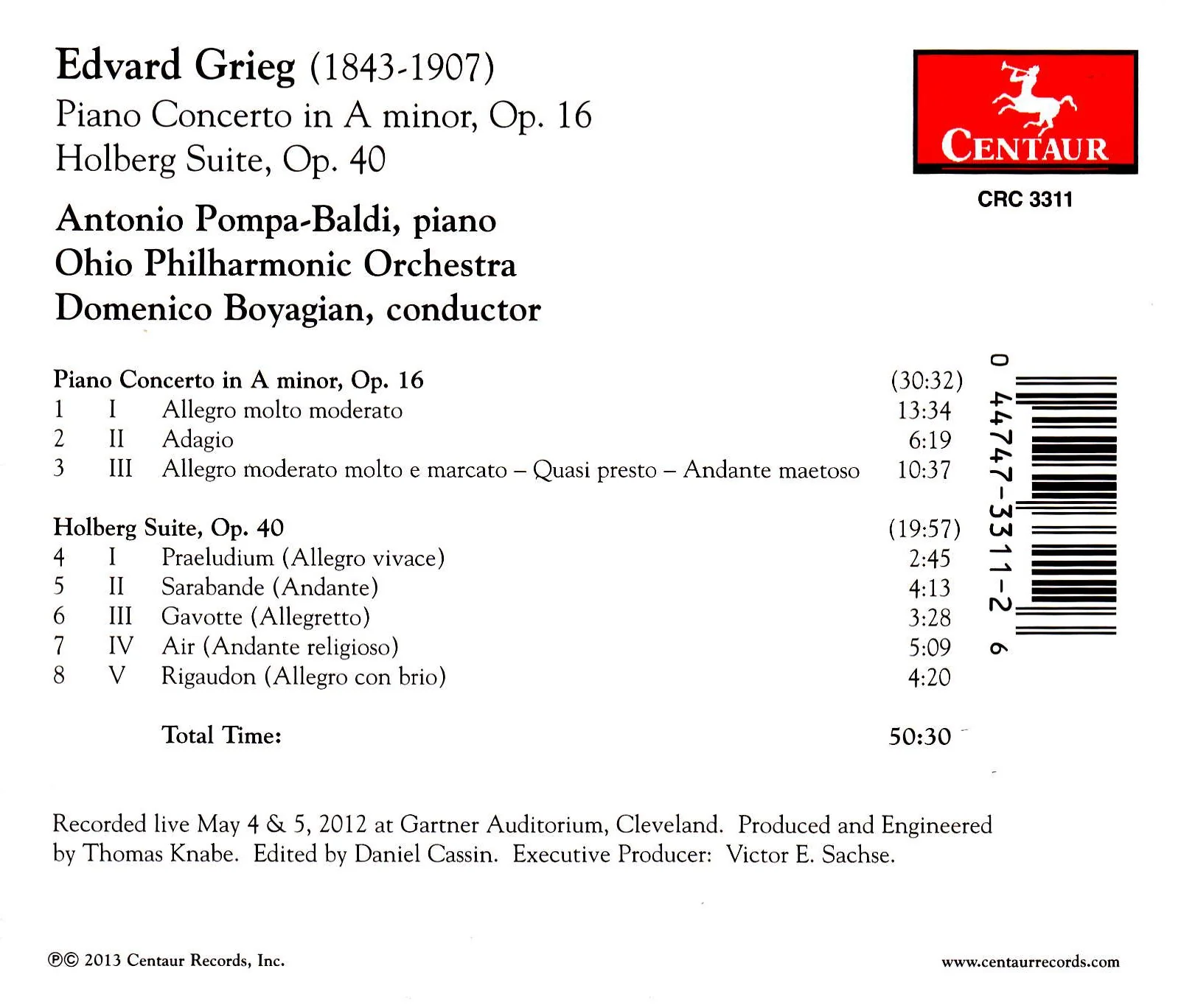 Grieg: Piano Concerto In A Minor, Op. 16; Holberg Suite, Op. 40 / Boyagian, Pompa-Baldi, Ohio Philharmonic - Image 2