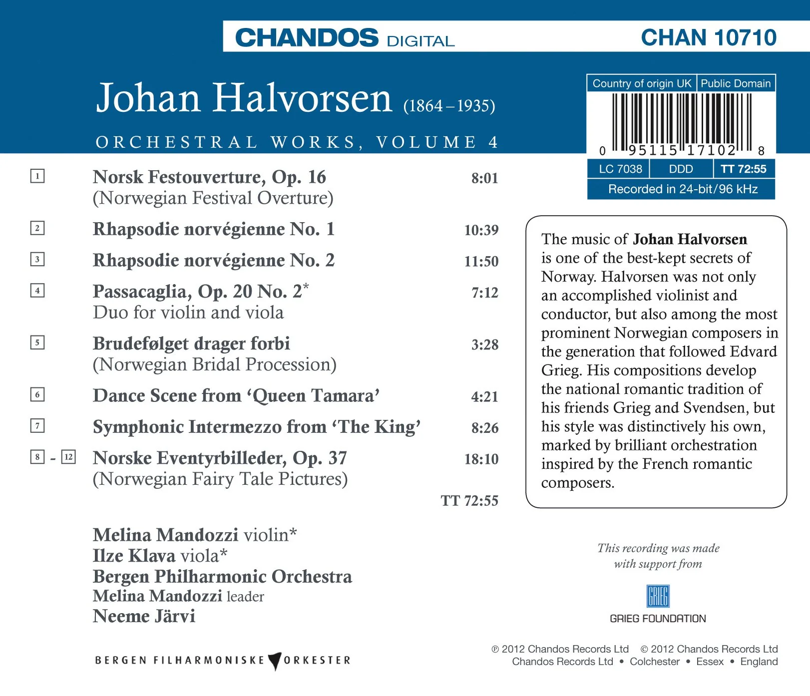 Halvorsen: Orchestral Works, Vol. 4 / Jarvi, Bergen Philharmonic - Image 2