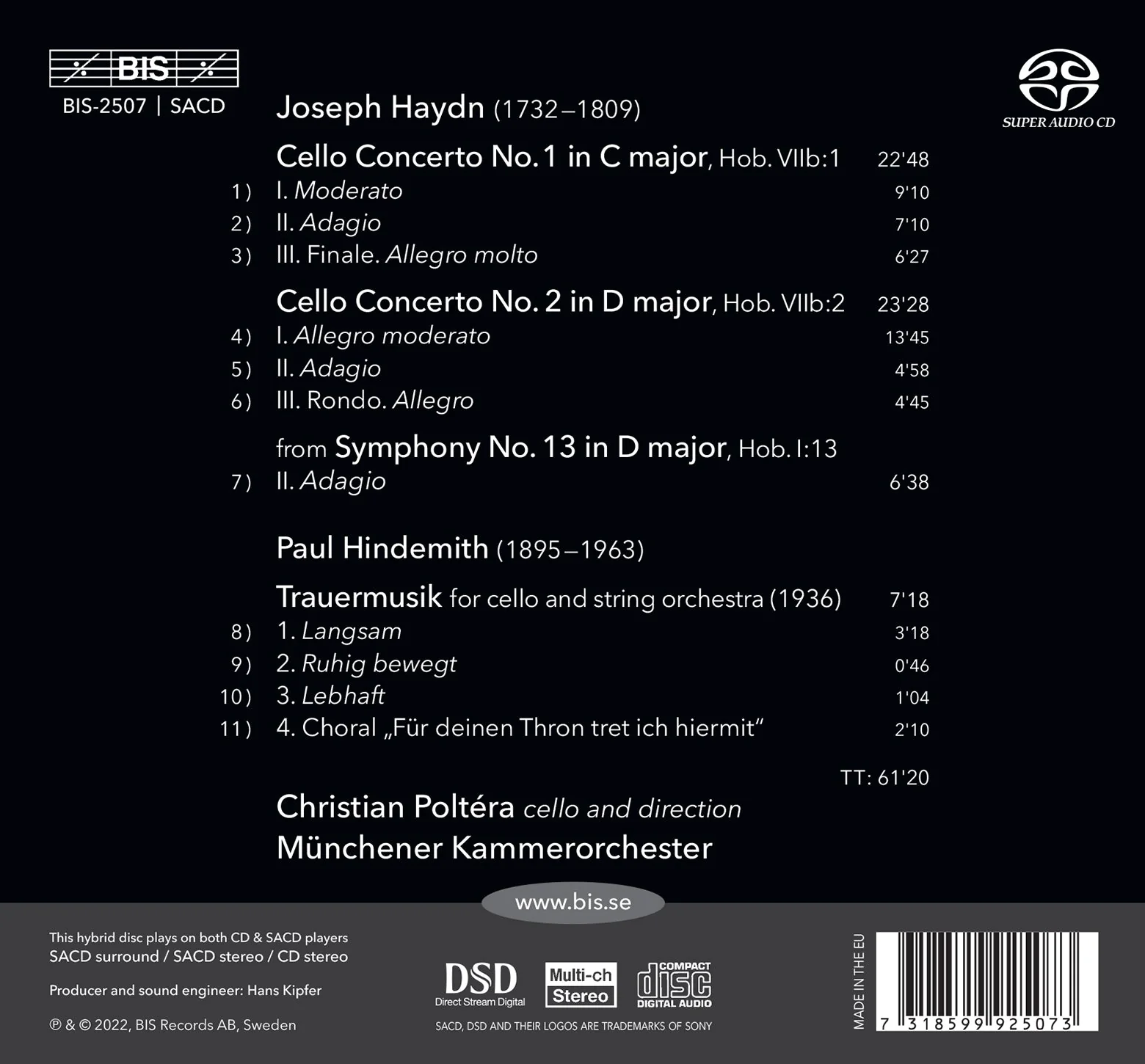 Haydn: Cello Concertos - Hindemith: Trauermusik / Poltéra, Münchener Kammerorchester - Image 2