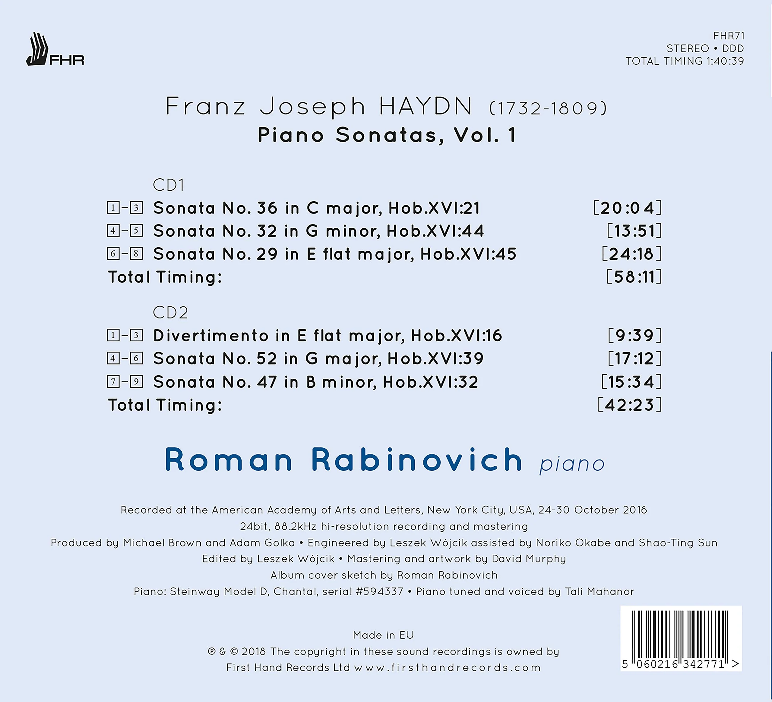 Haydn: Piano Sonatas, Vol. 1 / Rabinovich - Image 2