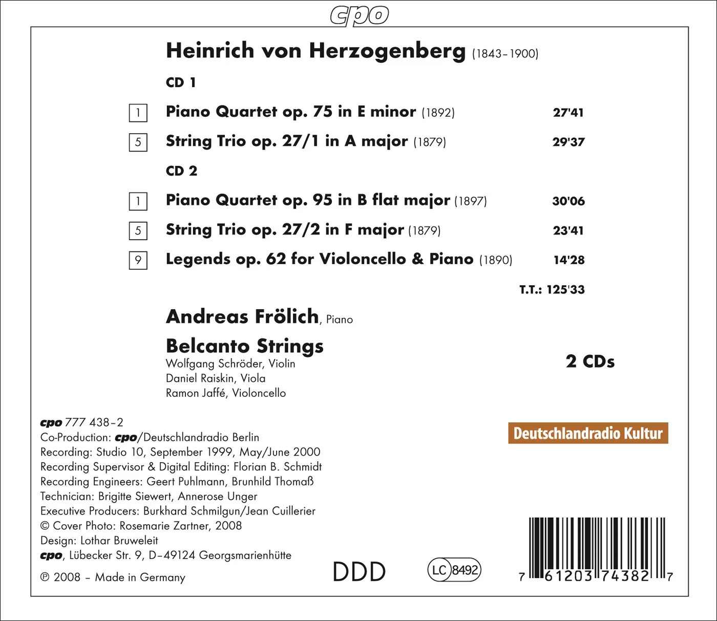Herzogenberg: Piano Quartets, String Trios, Etc / Frolich, Belcanto Strings - Image 2