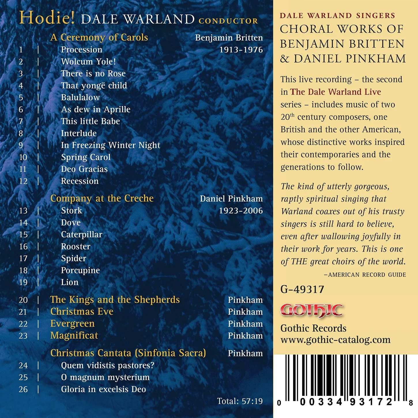 Hodie! Choral Works of Benjamin Britten & Daniel Pinkham / Dale Warland Singers - Image 2