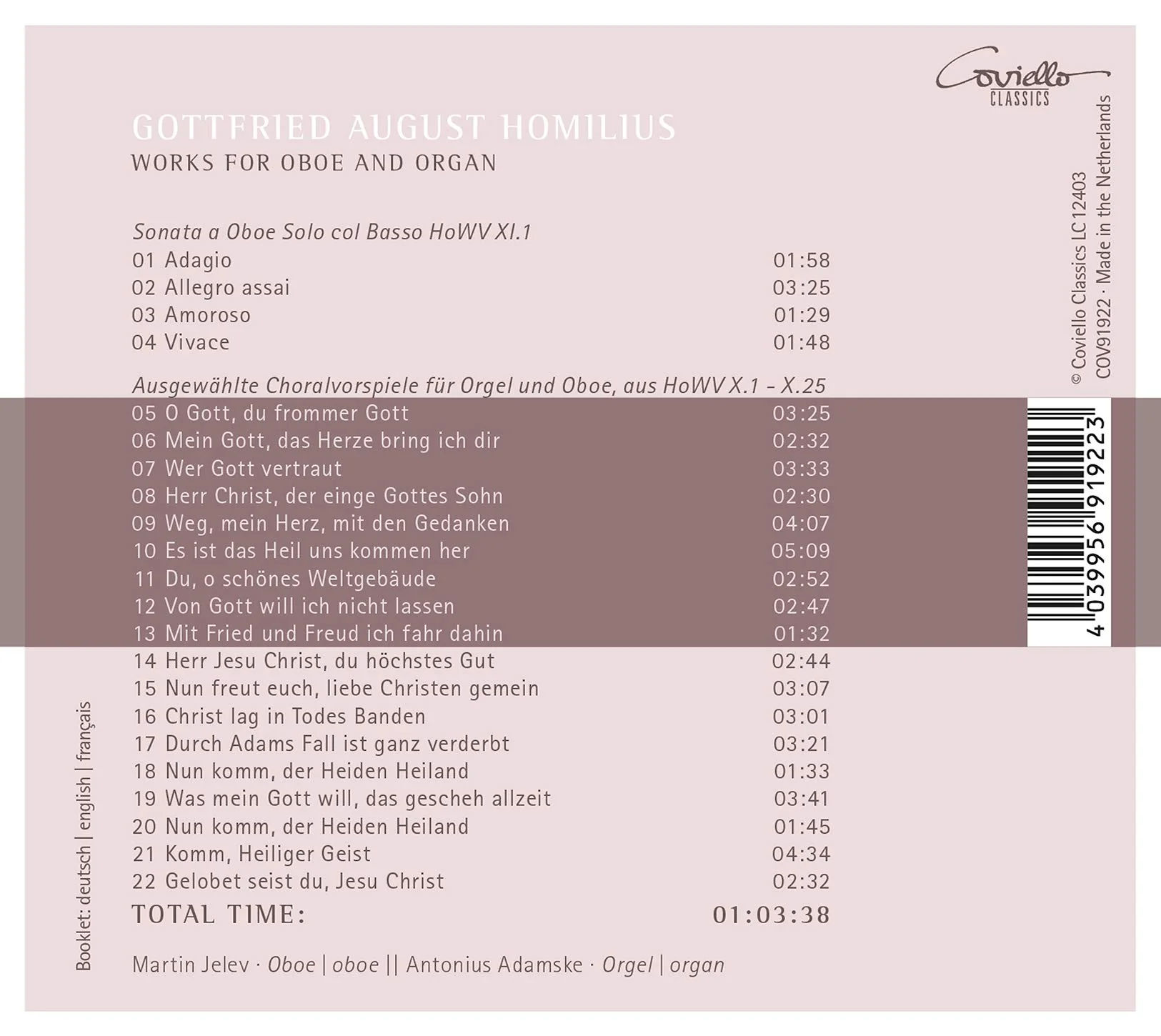 Homilius: Works for Oboe & Organ / Jelev, Adamske - Image 2