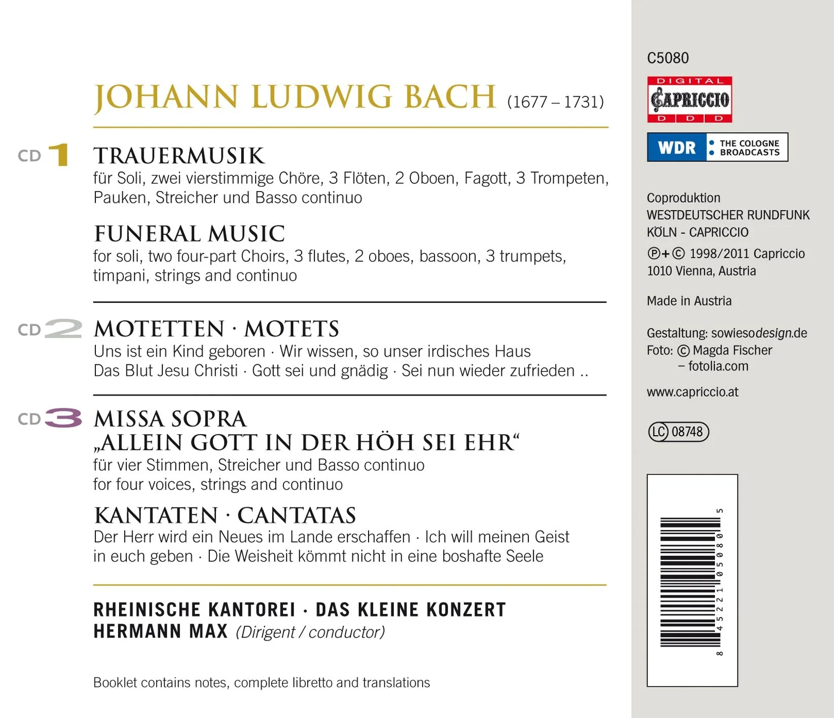 J.L. Bach: Trauermusik; Motets; Cantatas; Missa Brevis / Max, Das Kleine Konzert, Rheinische Kantorei - Image 2