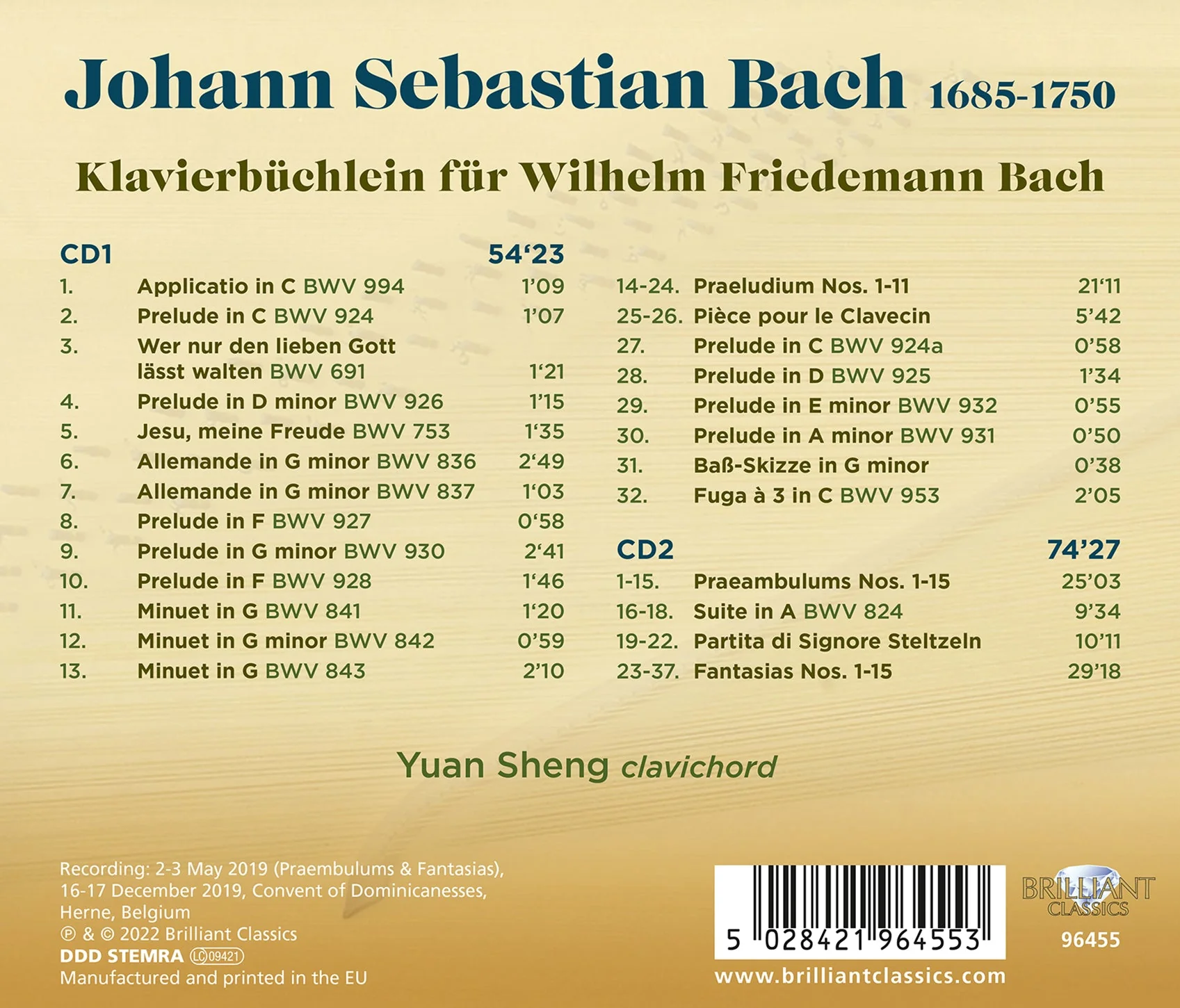 J.S. Bach: Klavierbüchlein für Wilhelm Friedemann Bach [Entire] / Yuan Sheng - Image 2
