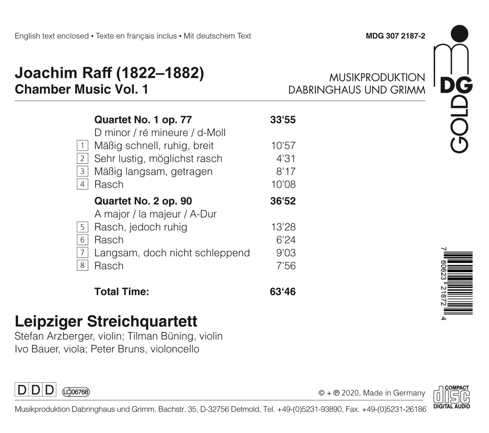 Joachim Raff: Chamber Music, Vol. 1 / Leipzig String Quartet - Image 2