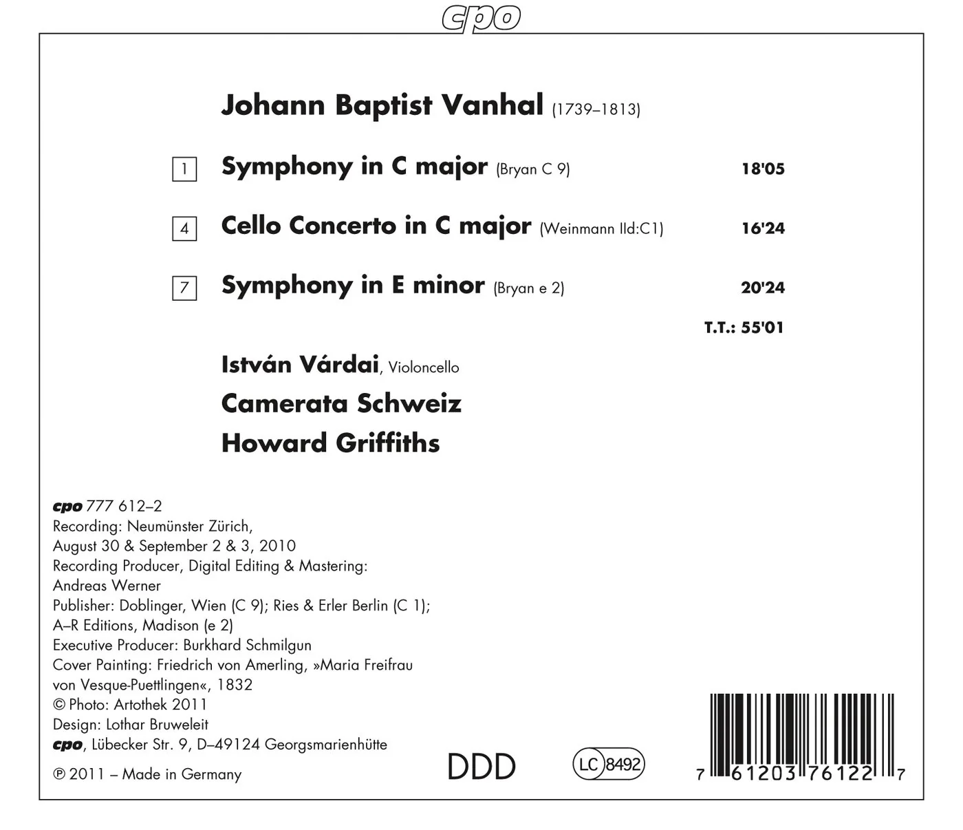 Johann Baptist Vanhal: Two Symphonies; Cello Concerto - Image 2