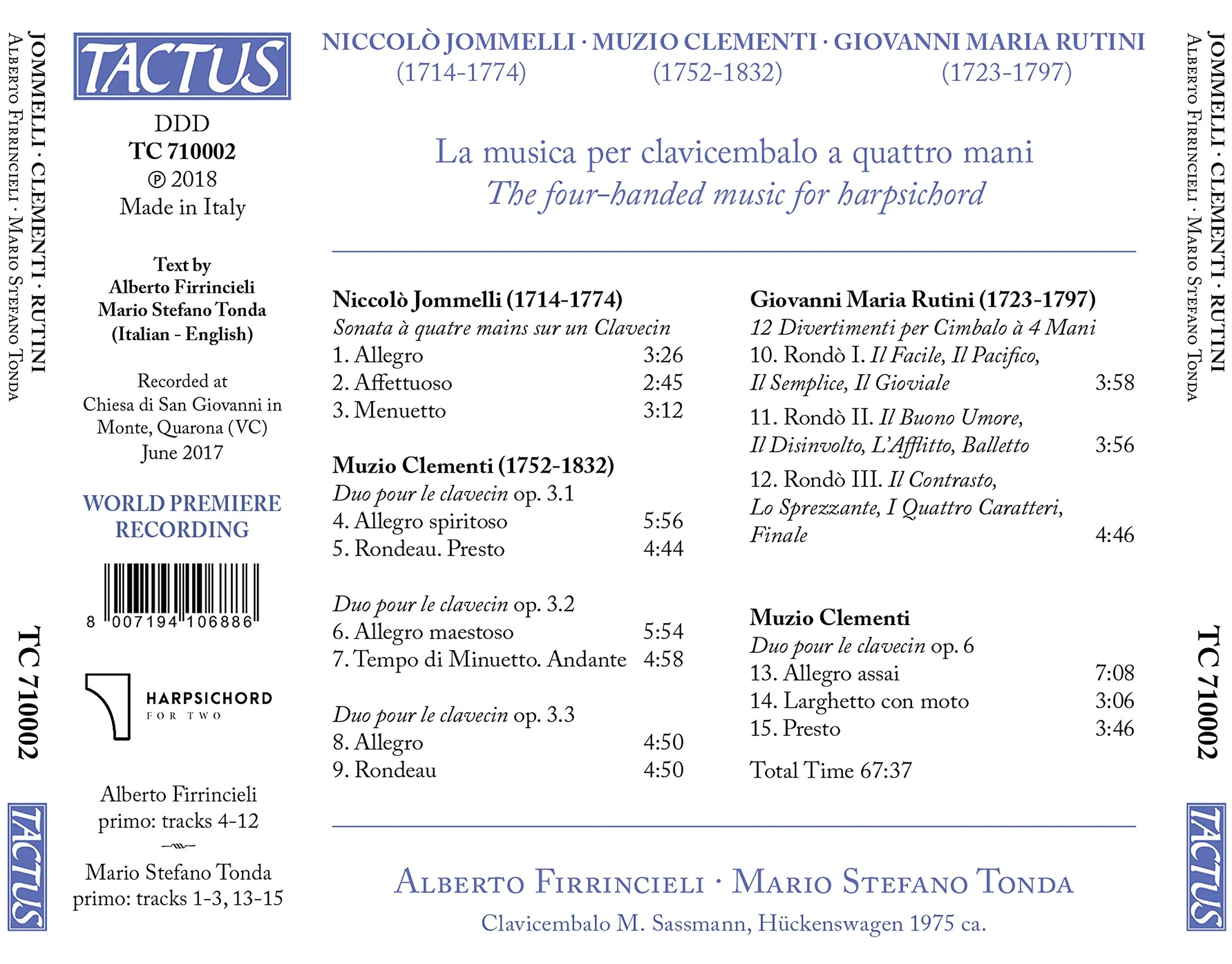 Jommelli, Clementi & Rutini: La musica per clavicembalo a quattro mani / Firrincieli, Tonda - Image 2