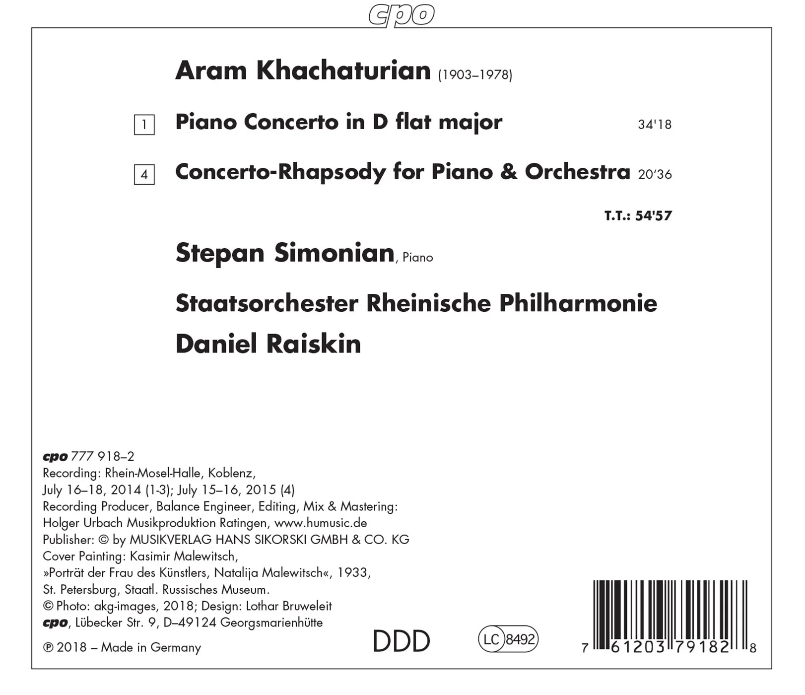 Khachaturian: Piano Concerto & Concerto Rhapsody / Raiskin, Simonian, Rhenish State Philharmonic - Image 2
