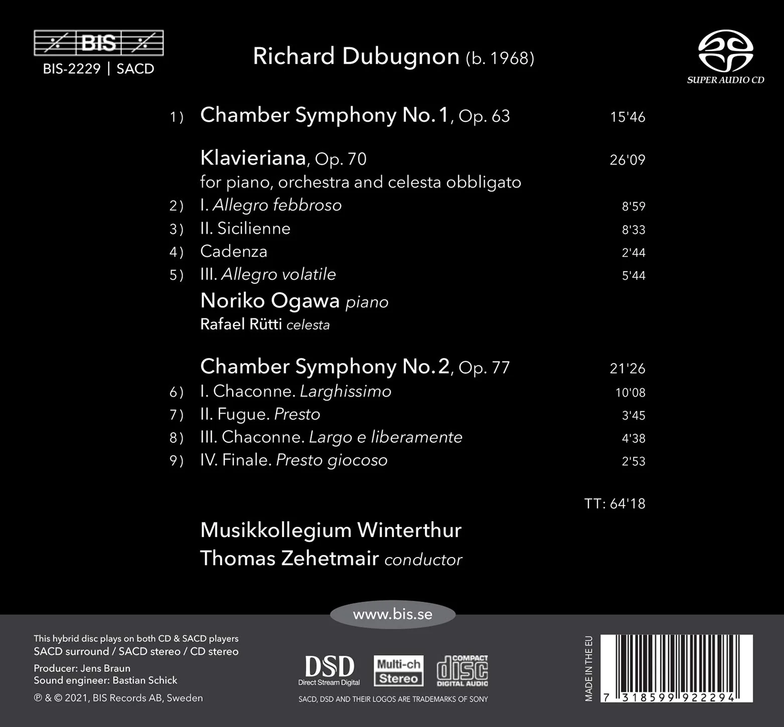 Dubugnon: Klavieriana, Chamber Symphonies Nos. 1 & 2 / Ogawa, Zehetmair, Winterthur Musikkollegium - Image 2