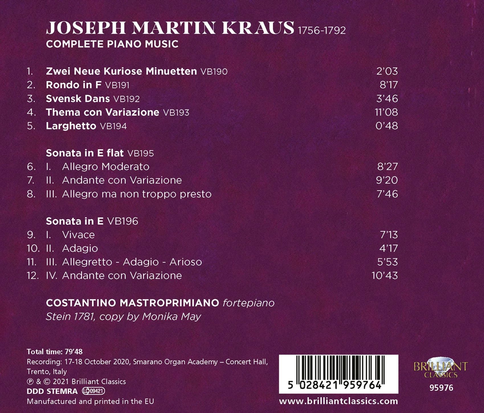 Kraus: Complete Piano Music / Mastroprimiano - Image 2
