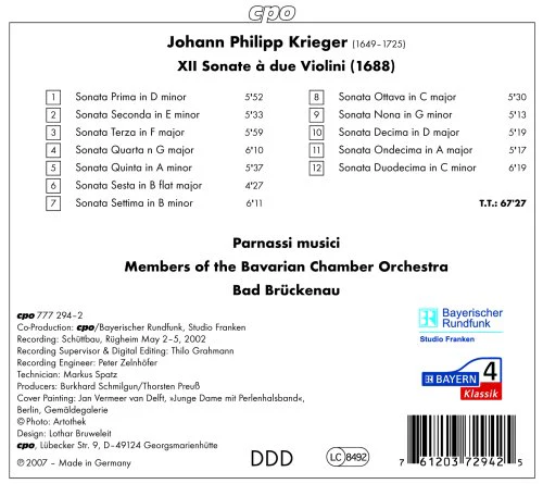 Krieger: Trio Sonatas / Parnassi Musici - Image 2