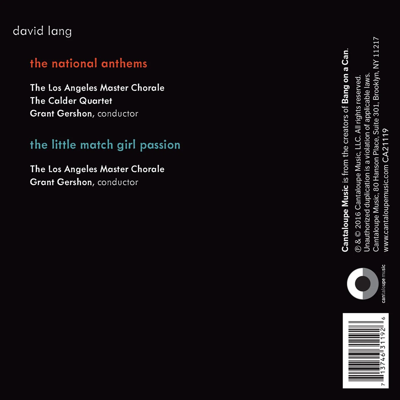 Lang: The National Anthems / Los Angeles Master Chorale, Calder String Quartet - Image 2