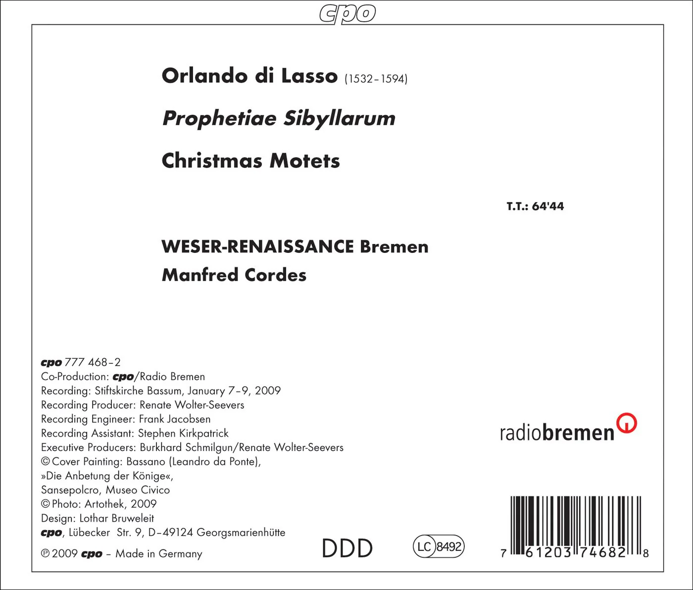 Lassus: Prophetiae Sibyllarum, Christmas Motets / Cordes, Weser Renaissance Bremen - Image 2