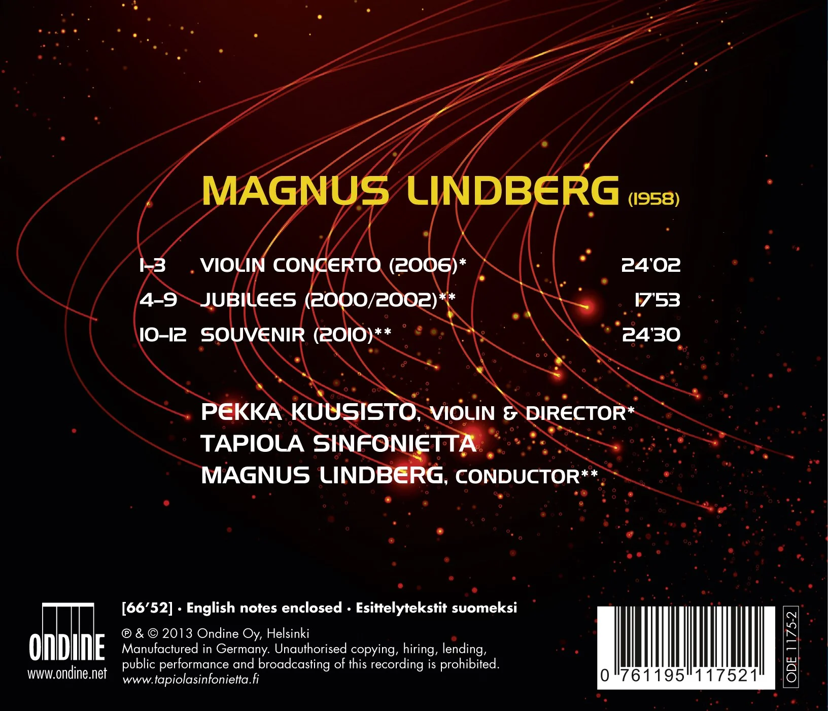 Lindberg: Violin Concerto; Jubilees; Souvenir / Kuusisto, Lindberg, Tapiola Sinfonietta - Image 2