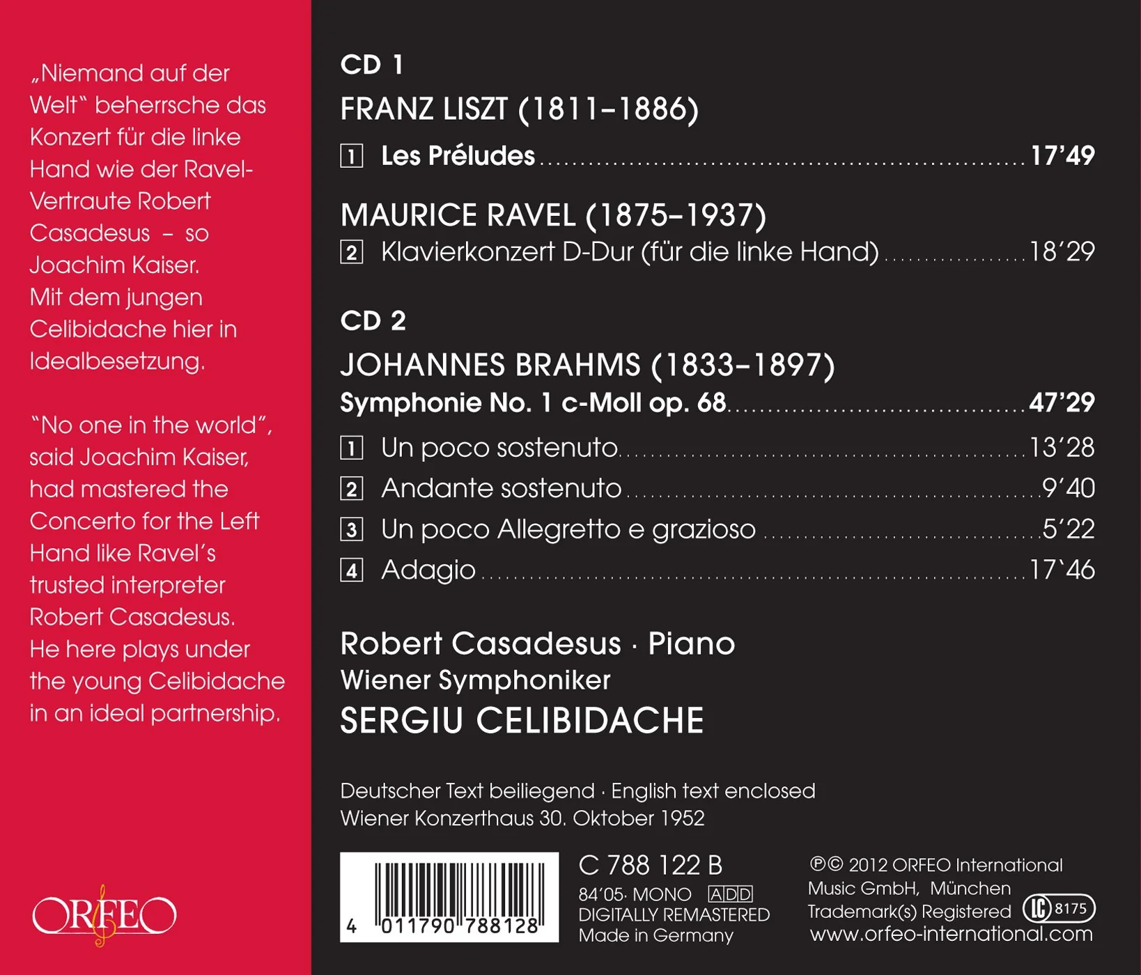 Liszt: Les Preludes; Ravel: Left-hand Concerto; Brahms: Symphony No 1 / Celibidache - Image 2