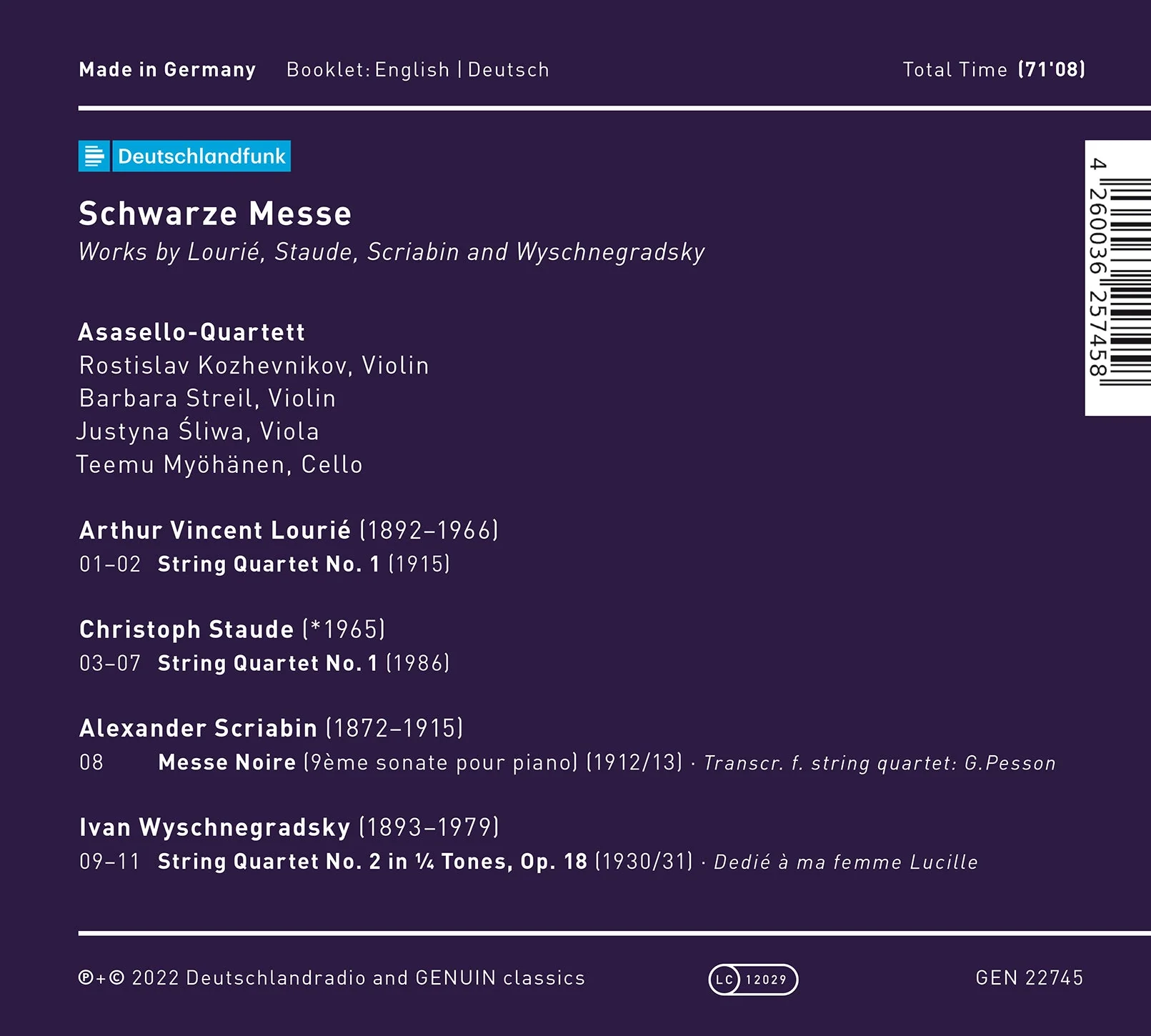 Lourie, Scriabin, Staude & Wyschnegradsky: Schwarze Messe / Asasello-Quartett - Image 2