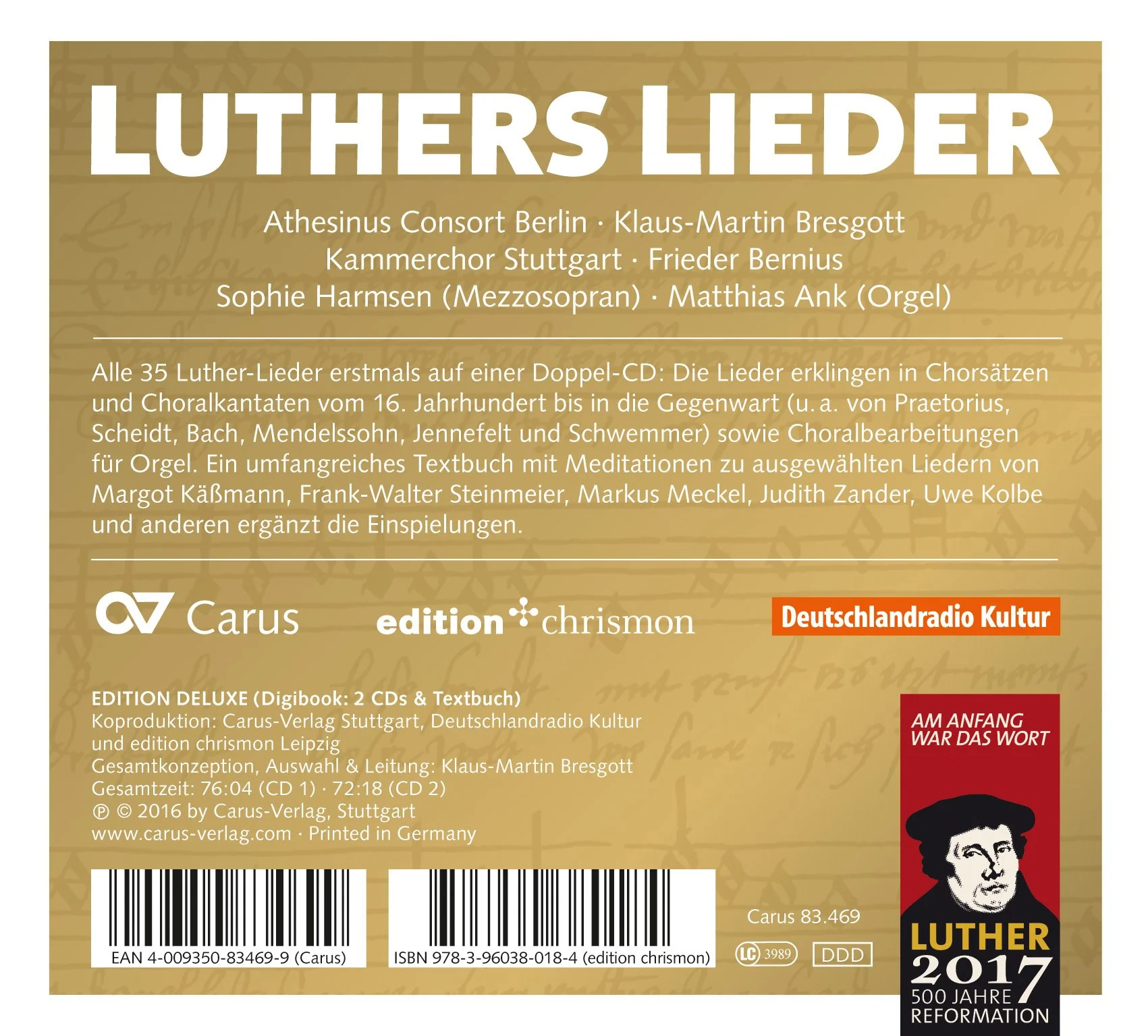 Luthers Lieder / Berniu, Bresgott, Kammerchor Stuttgart, Athesinus Consort Berlin - Image 2