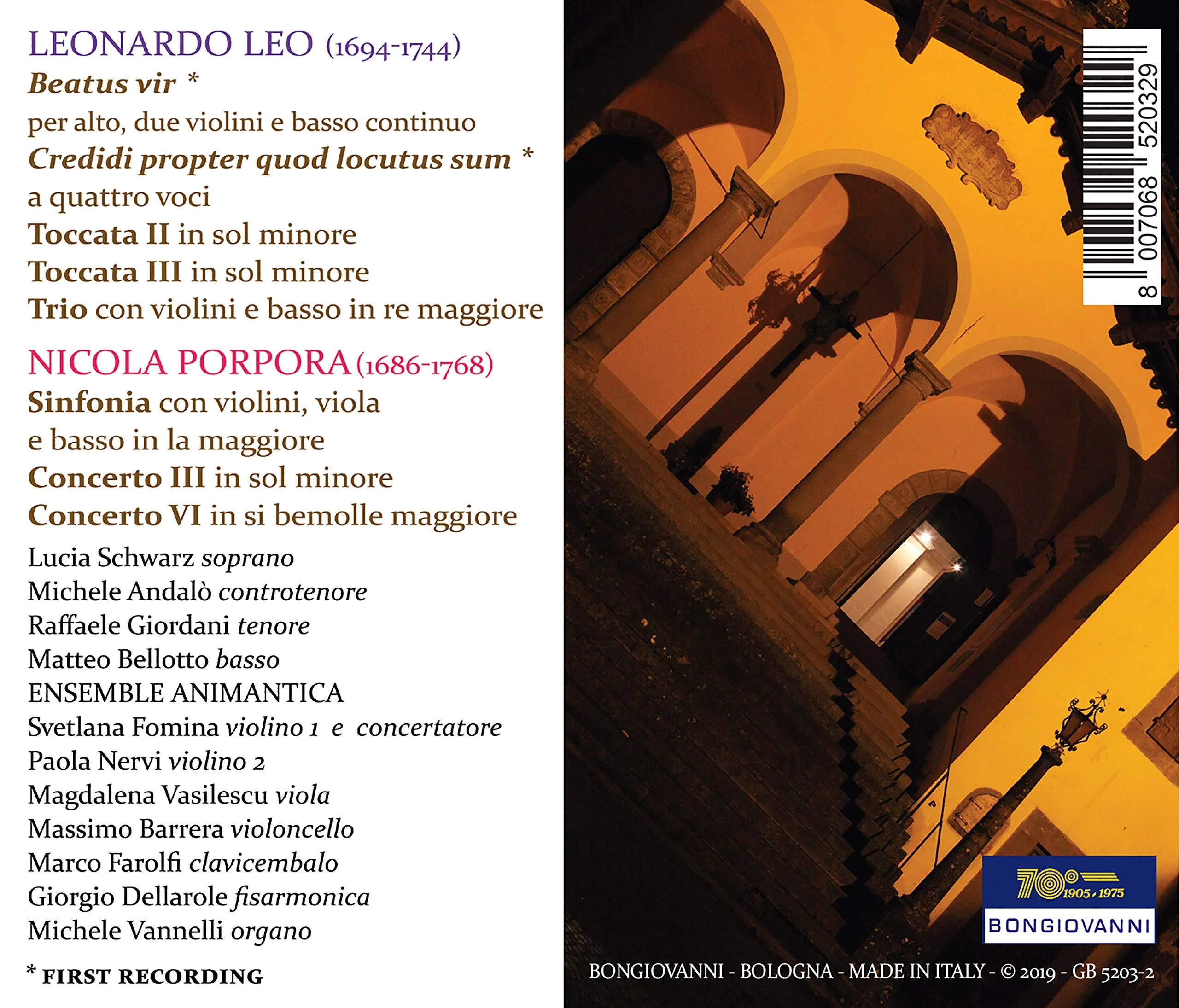 Maestri a Sant'Onofrio: Works by Leo and Porpora / Andalo, Fomina, Ensemble Animantica - Image 2