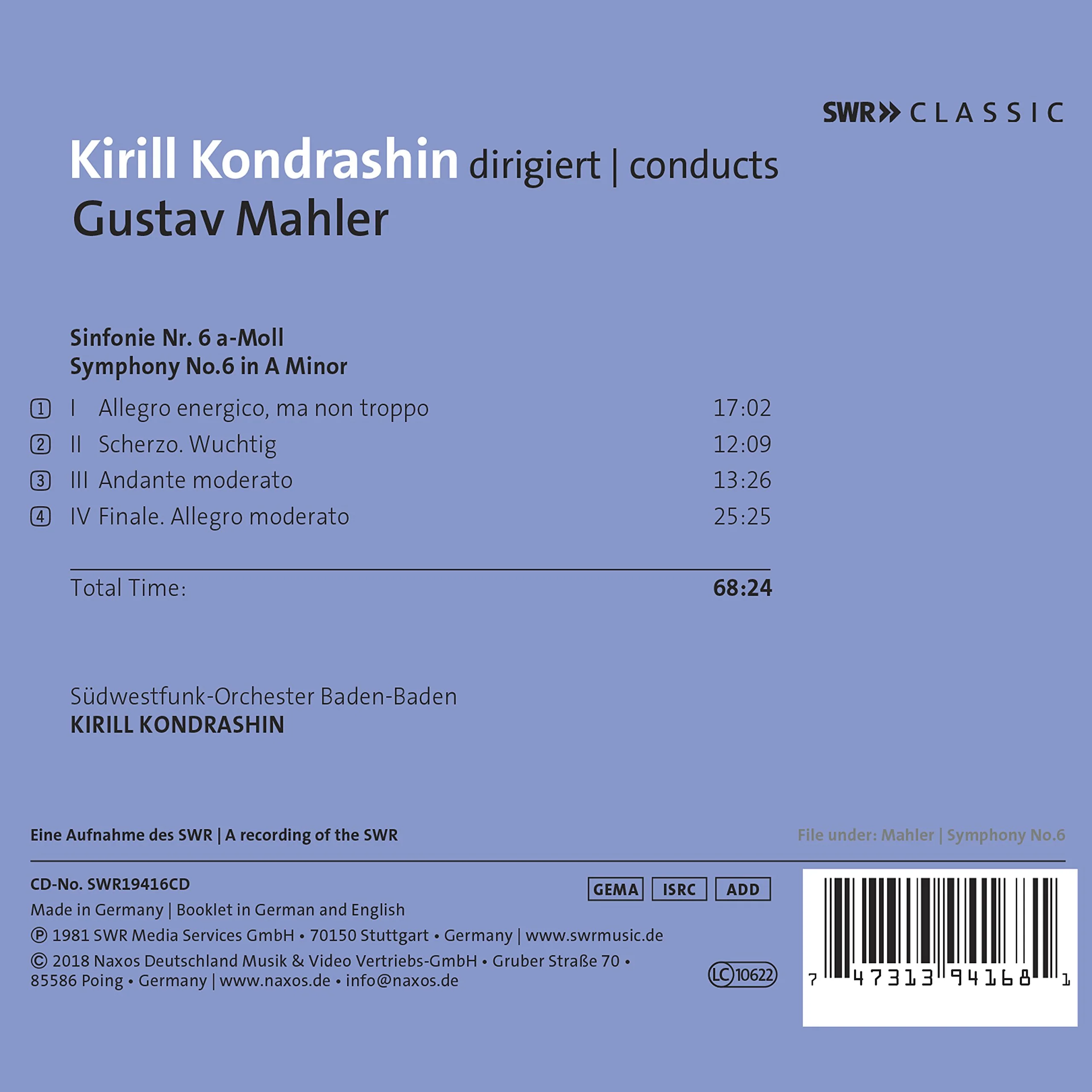 Mahler: Symphony No. 6 / Kondrashin, SWR Orchestra Baden-Baden - Image 2