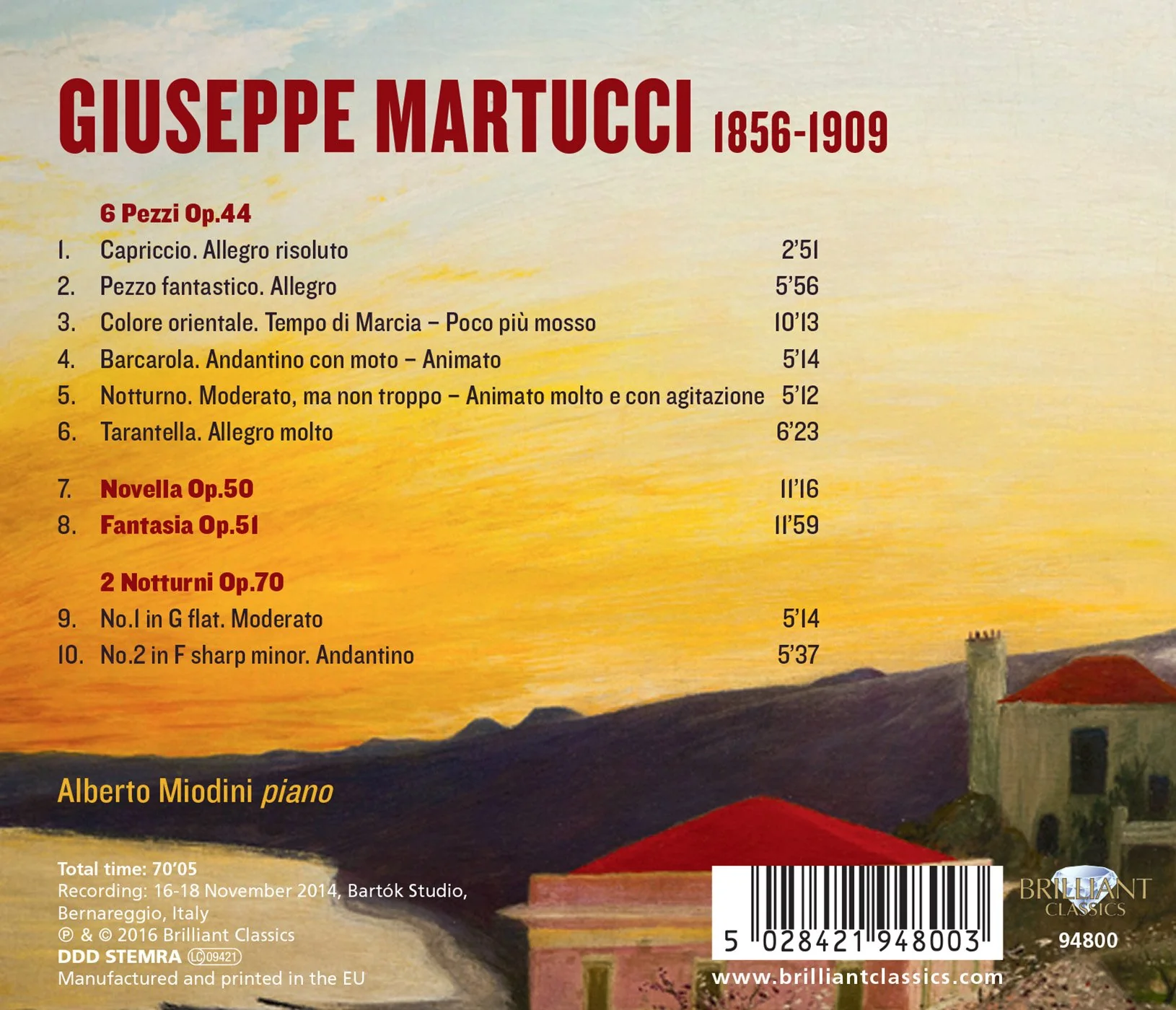 Martucci: 6 Piano Pieces, Novella, Fantasia & 2 Nocturnes / Miodini - Image 2