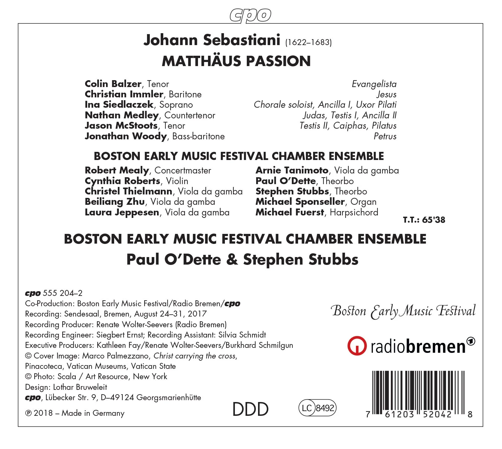Sebastiani: Matthäus Passion / Stubbs, O'Dette, Boston Early Music Festival - Image 2