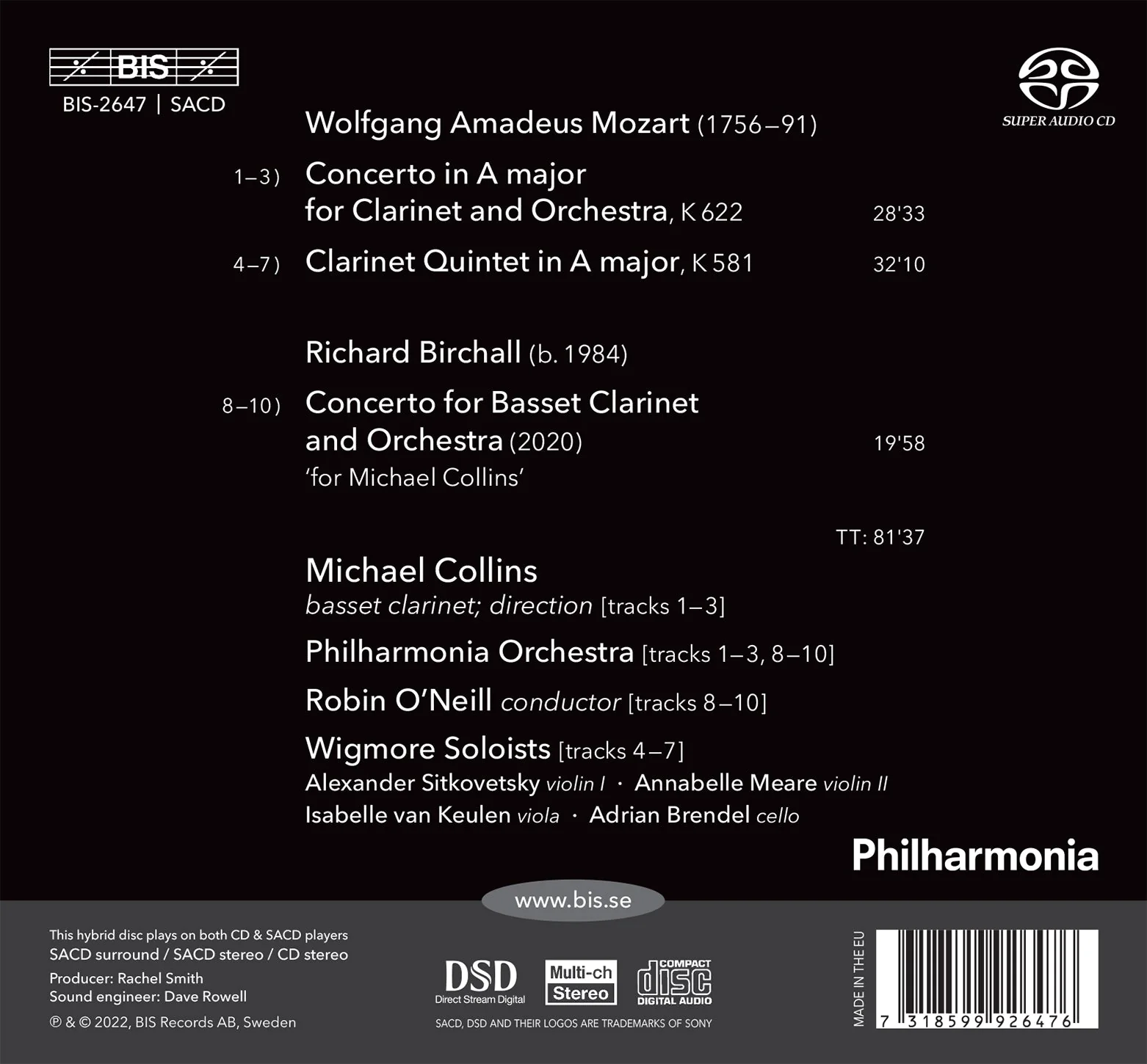 Mozart & Birchall: Clarinet Concertos / Collins, Wigmore Soloists, Philharmonia Orchestra - Image 2