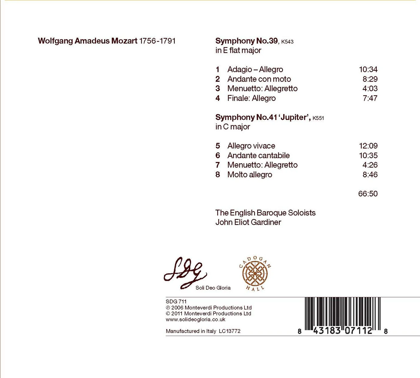 Mozart: Symphonies 39 & 41 / Gardiner, English Baroque Soloists - Image 2