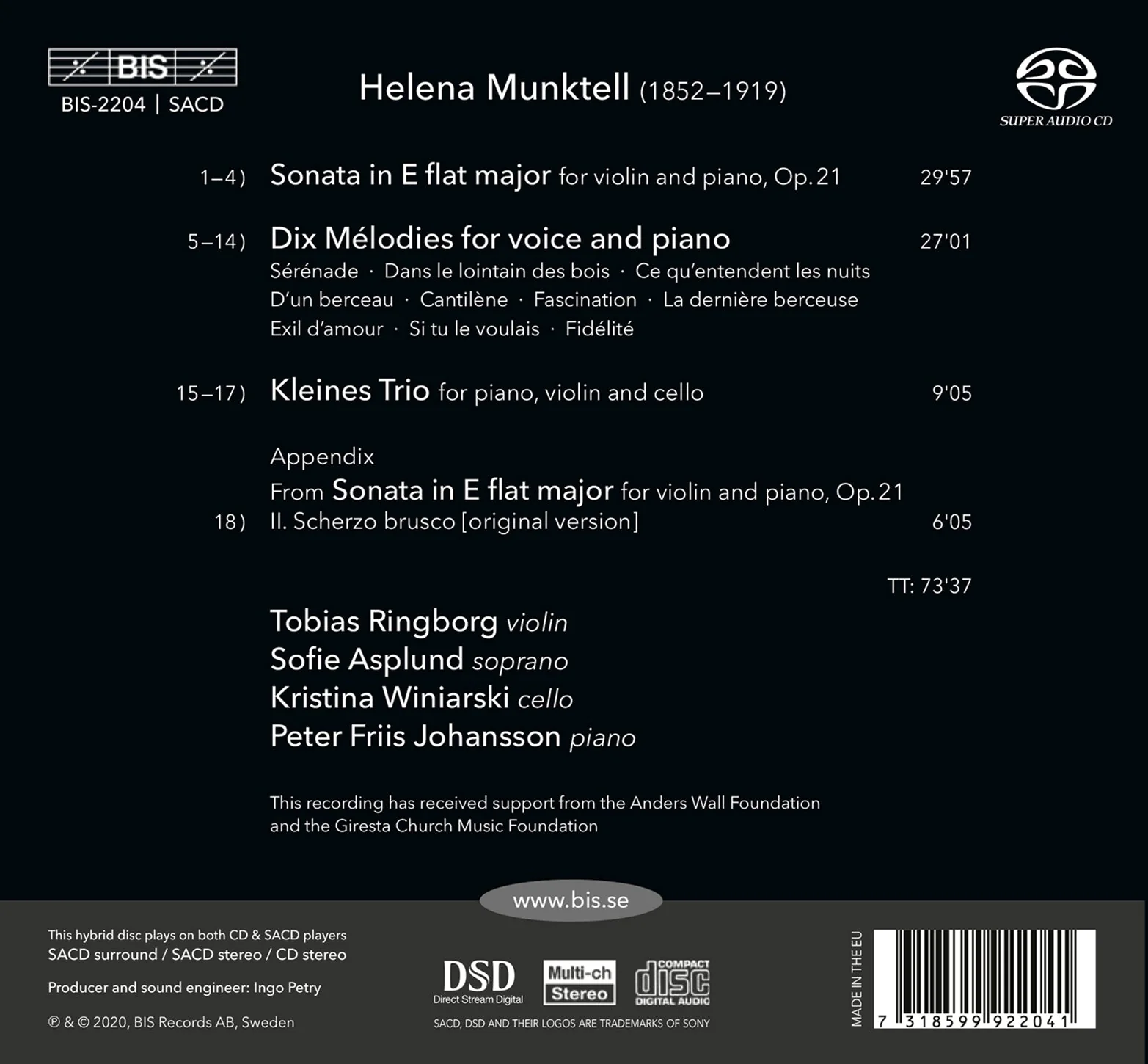 Munktell: Violin Sonata, Dix Melodies, Piano Trio / Ringborg, Johansson, Asplund, Winiarski - Image 2
