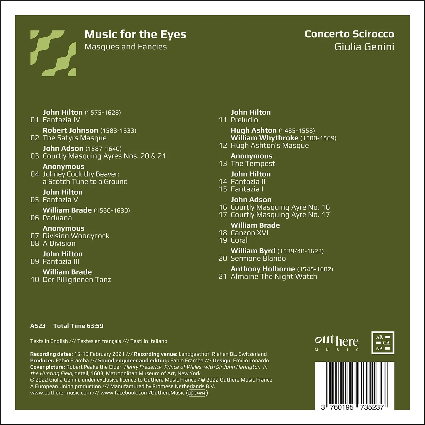 Music for the Eyes - Masques and Fancies / Genini, Concerto Scirocco - Image 2