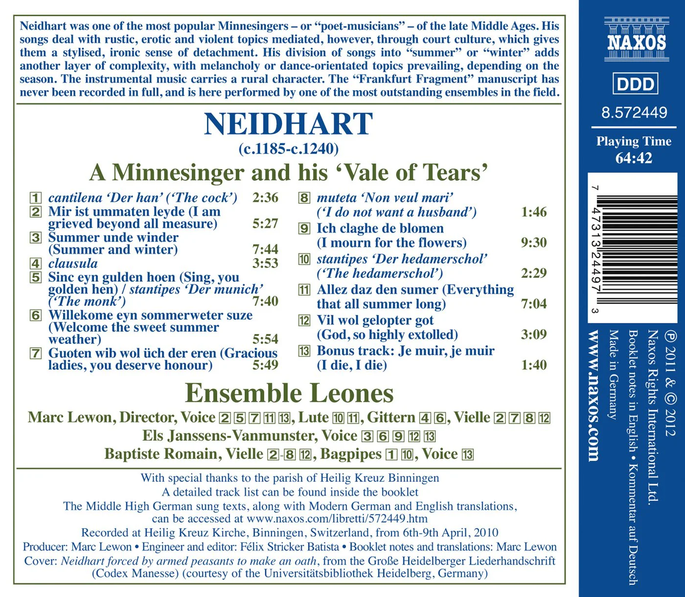 Neidhart: A Minnesinger And His Vale Of Tears / Ensemble Leones - Image 2