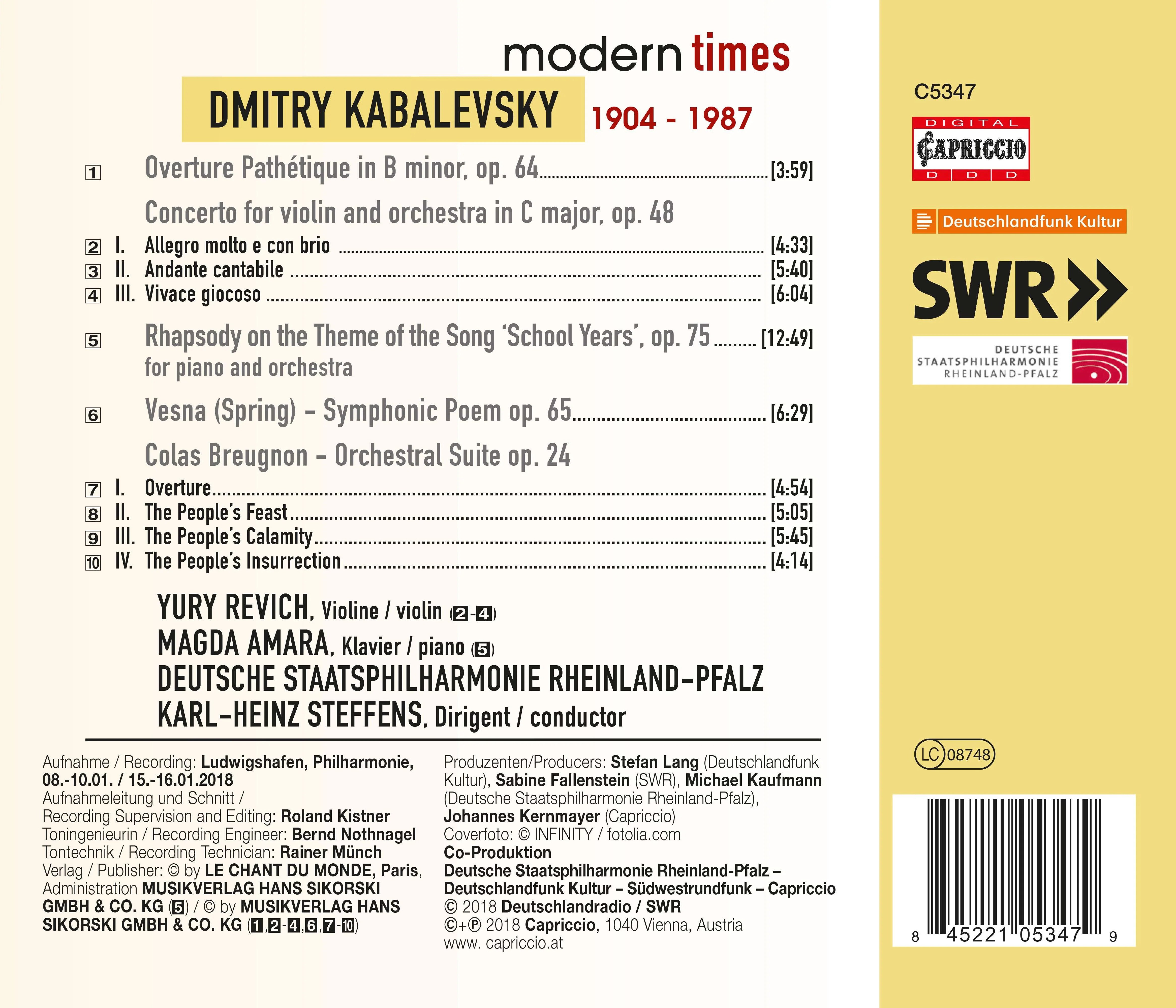 Kabalevsky: Pathetique Overture, Violin Concerto, Vesna & Colas Breugnon / Steffens, Deutsche State Philharmonic - Image 2