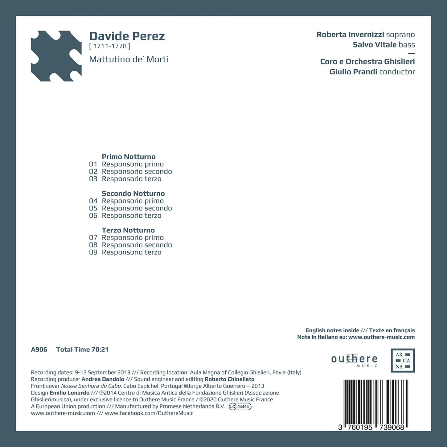 Perez: Mattutino De' Morti / Invernizzi, Vitale, Prandi, Coro E Orchestra Ghislieri - Image 2