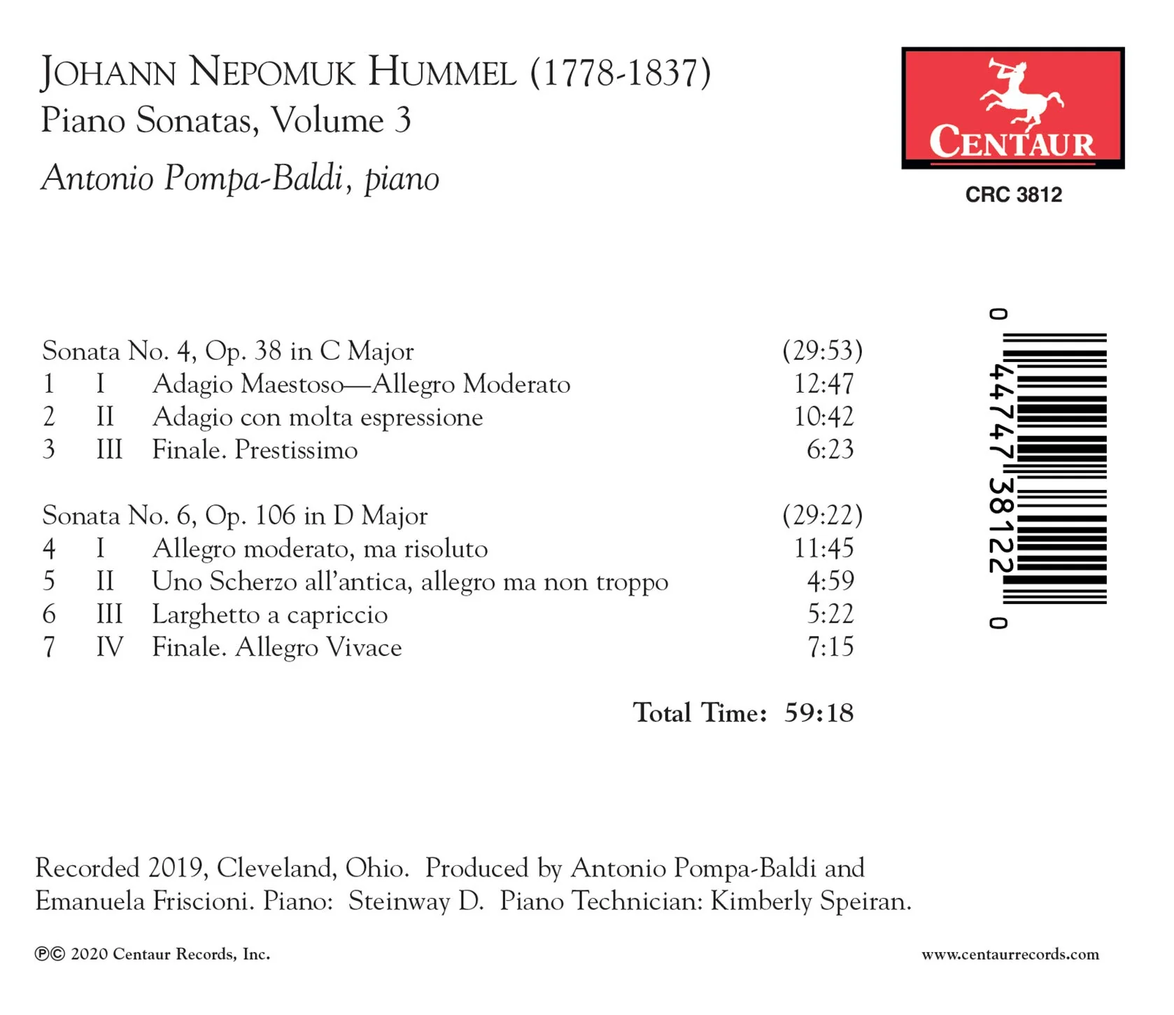 Hummel: Piano Sonatas, Vol. 3 / Antonio Pompa- Baldi - Image 2