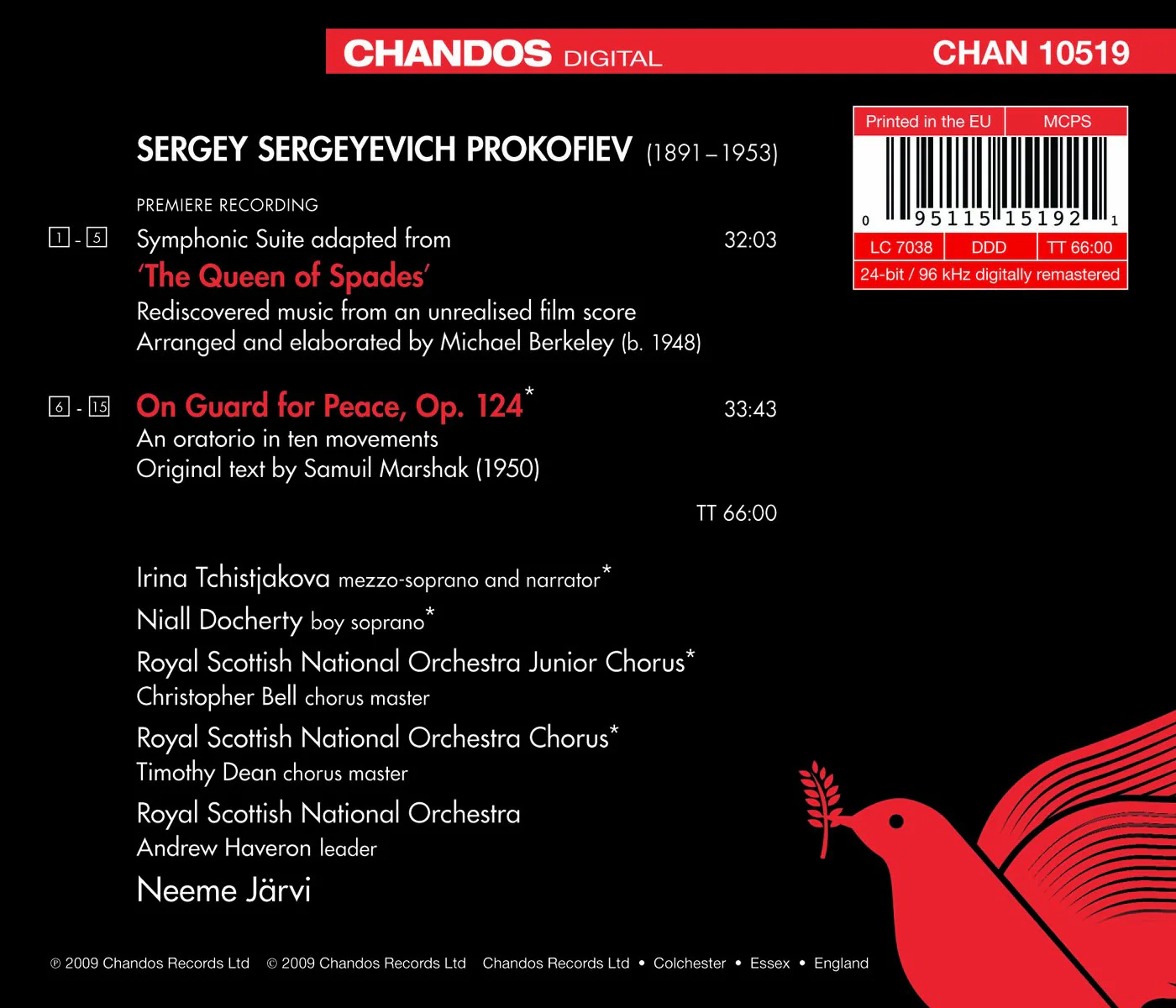 Prokofiev: On Guard For Peace, Queen Of Spades Suite / Jarvi, Tchistjakova, Docherty, Royal Scottish NO - Image 2