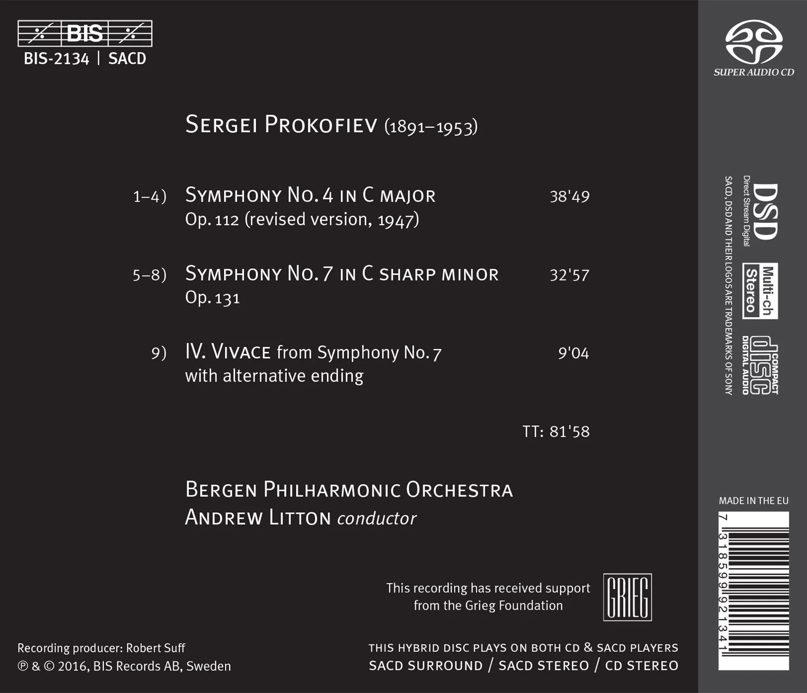 Prokofiev: Symphonies Nos. 4 & 7 / Litton, Bergen Philharmonic - Image 2