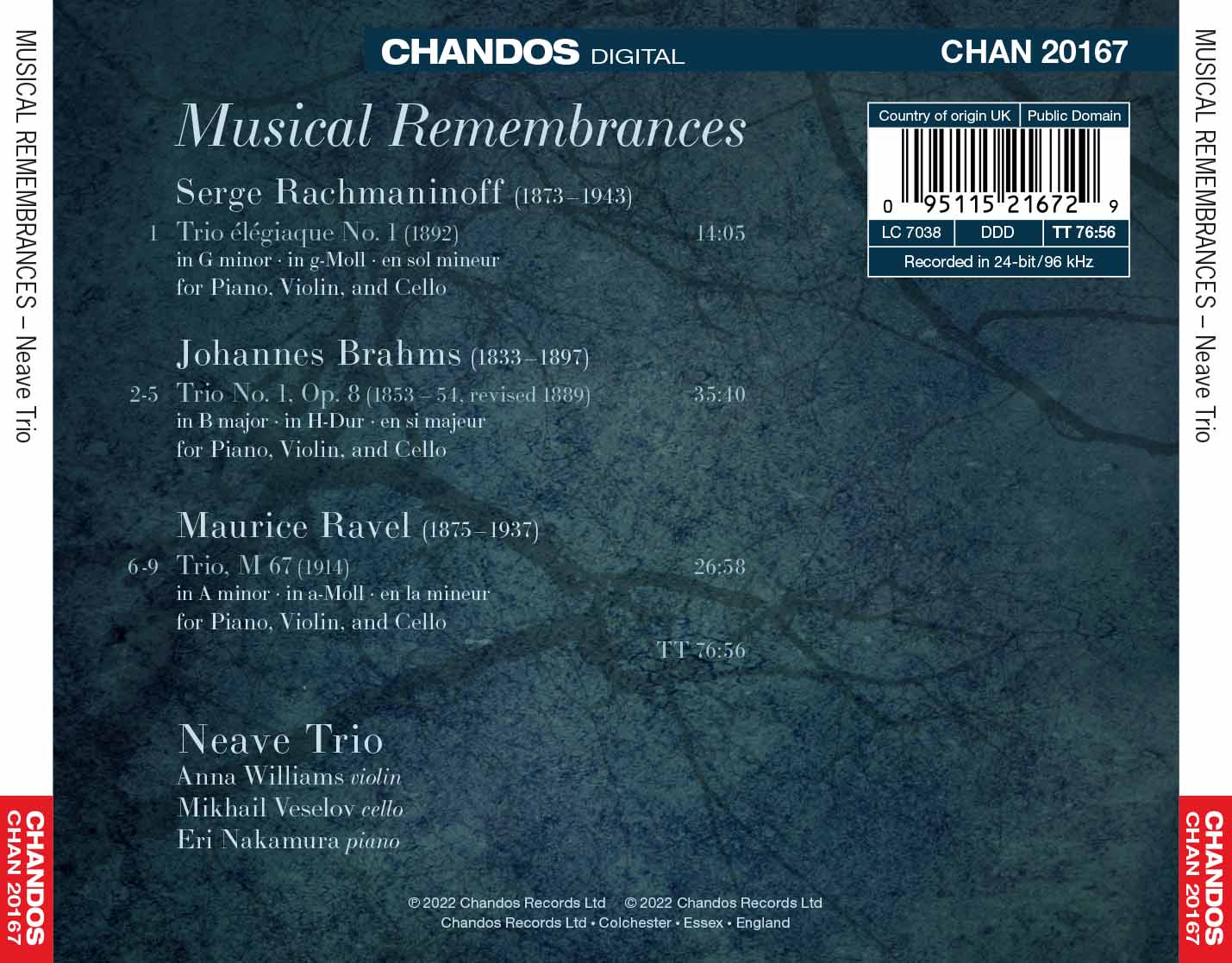 Musical Remembrances - Rachmaninoff, Brahms, Ravel: Piano Trios / Neave Trio - Image 2