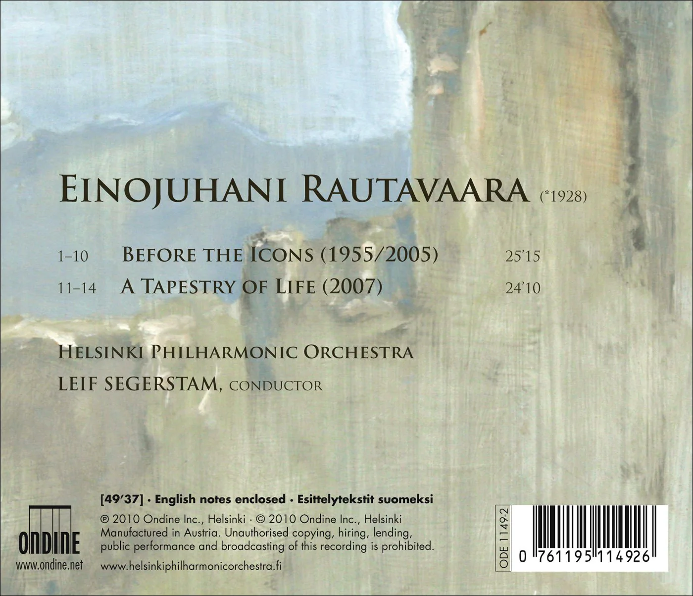 Rautavaara: Before the Icons & A Tapestry of Life / Segerstam - Image 2